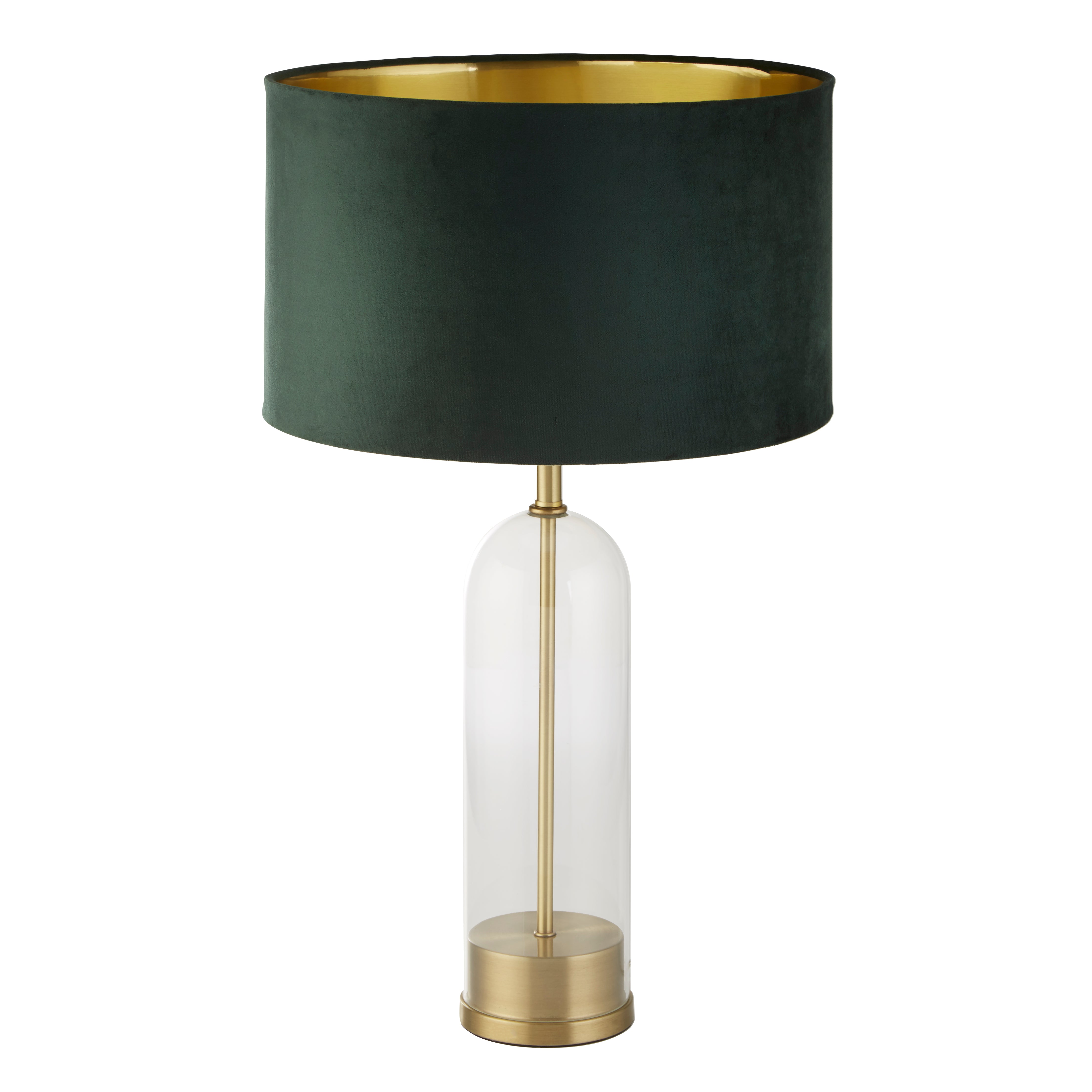 Oxford Table Lamp - Glass, Brass Metal & Green Velvet Shade