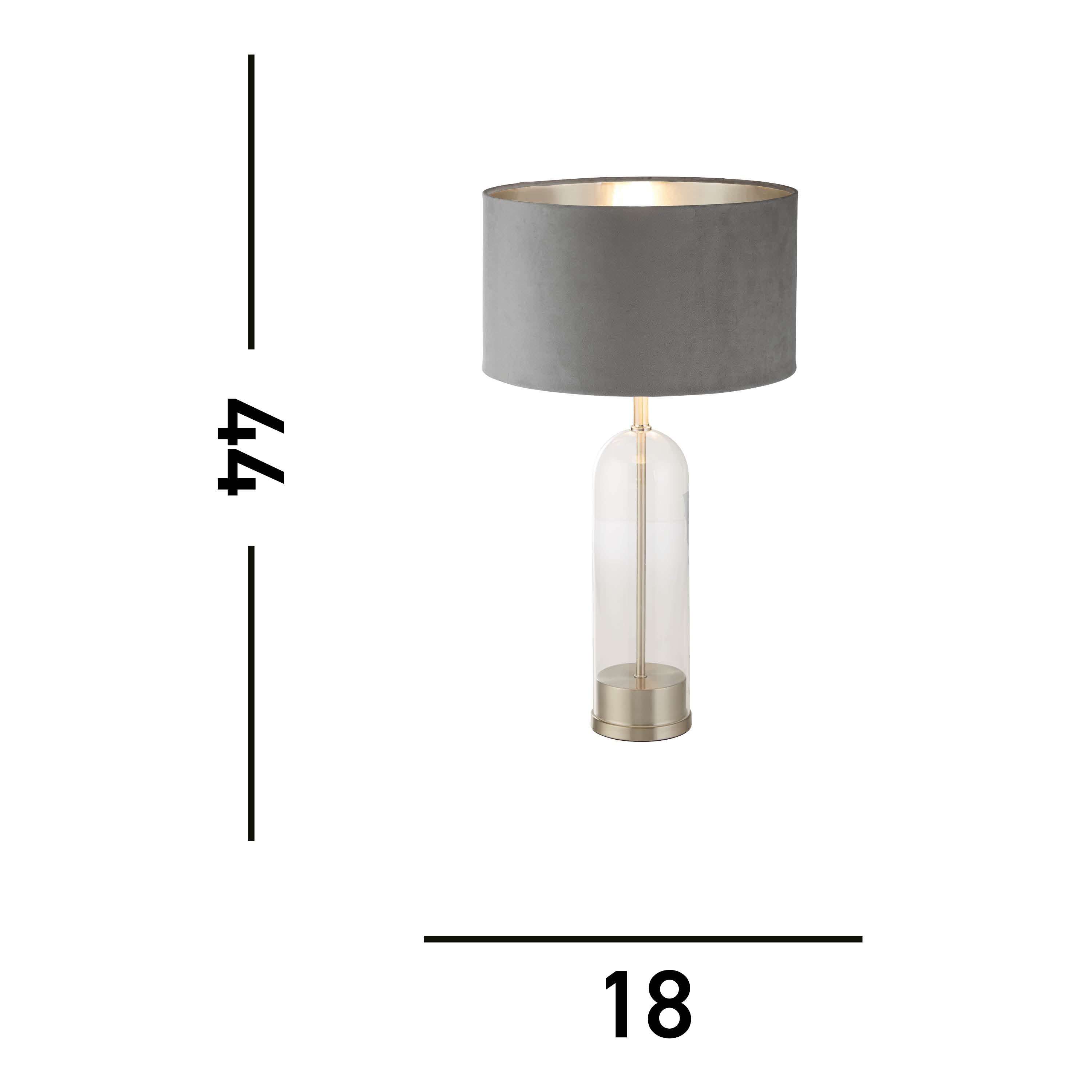Oxford Table Lamp - Glass, Satin Nickel & Grey Velvet Shade