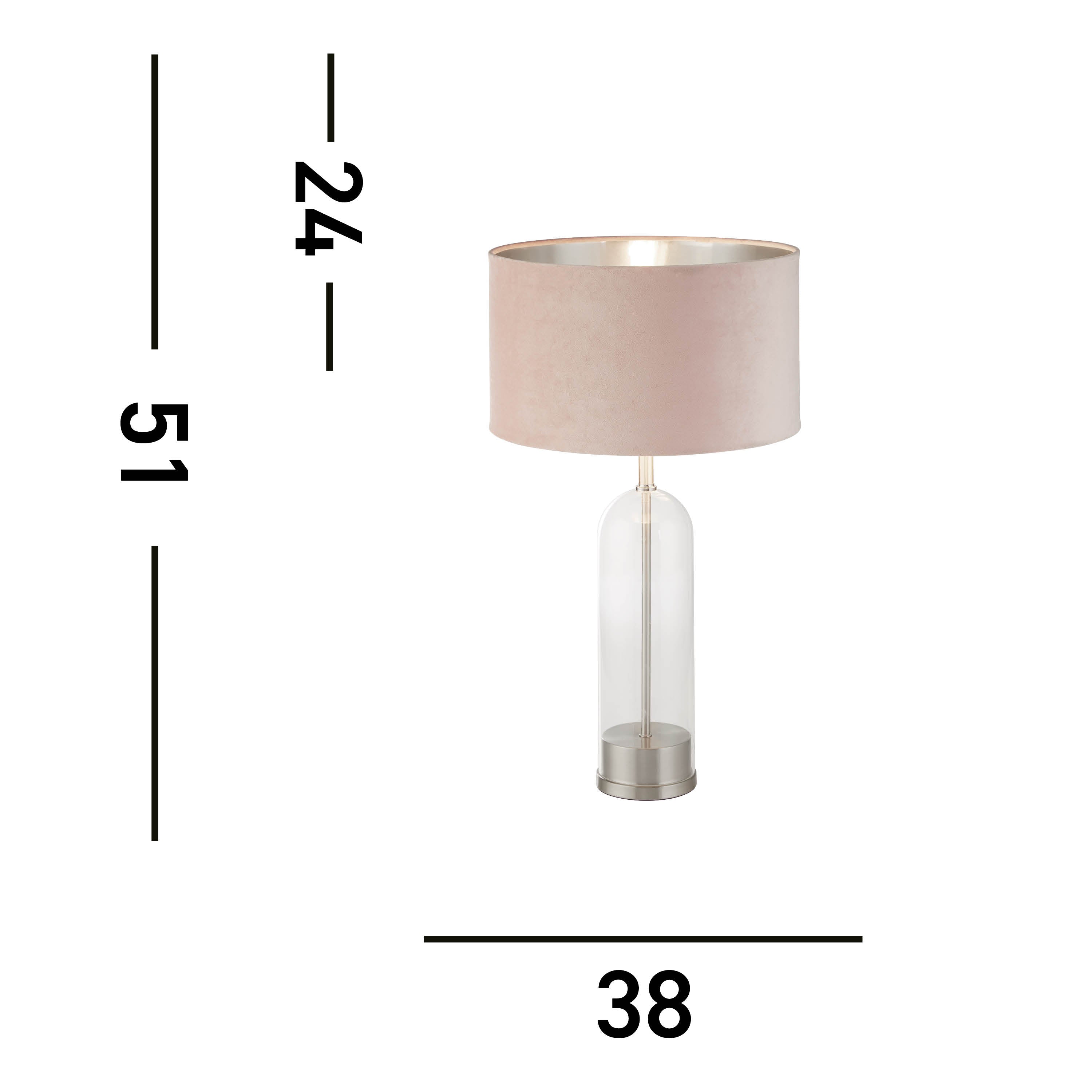 Oxford Table Lamp - Glass, Satin Nickel & Pink Velvet Shade