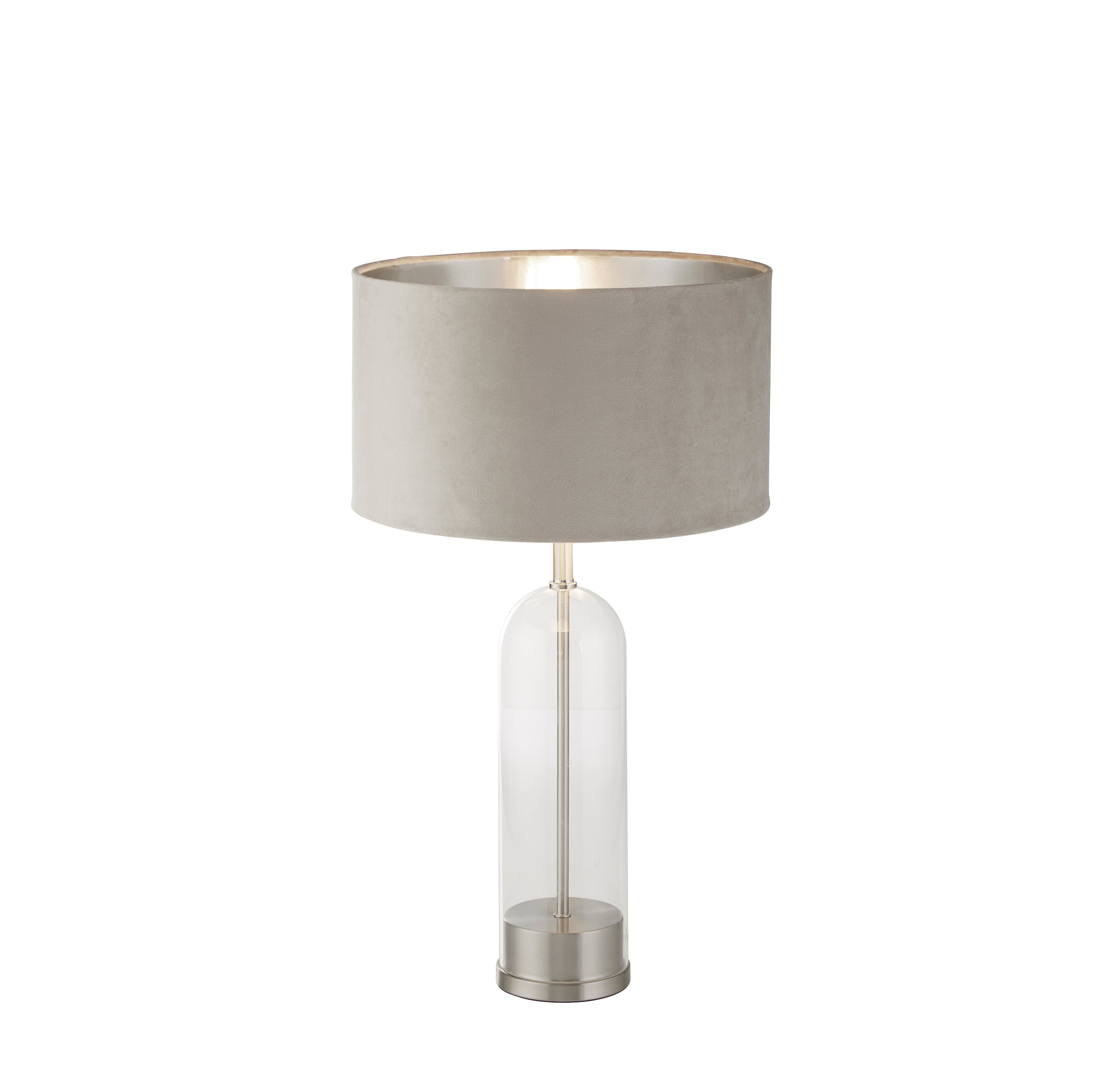 Oxford Table Lamp - Glass, Satin Nickel & Taupe Velvet Shade