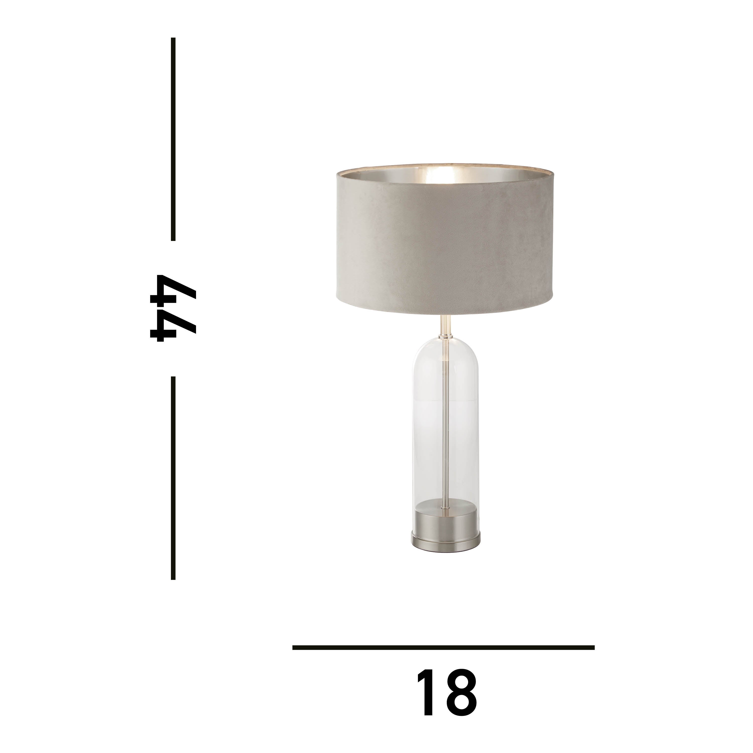 Oxford Table Lamp - Glass, Satin Nickel & Taupe Velvet Shade