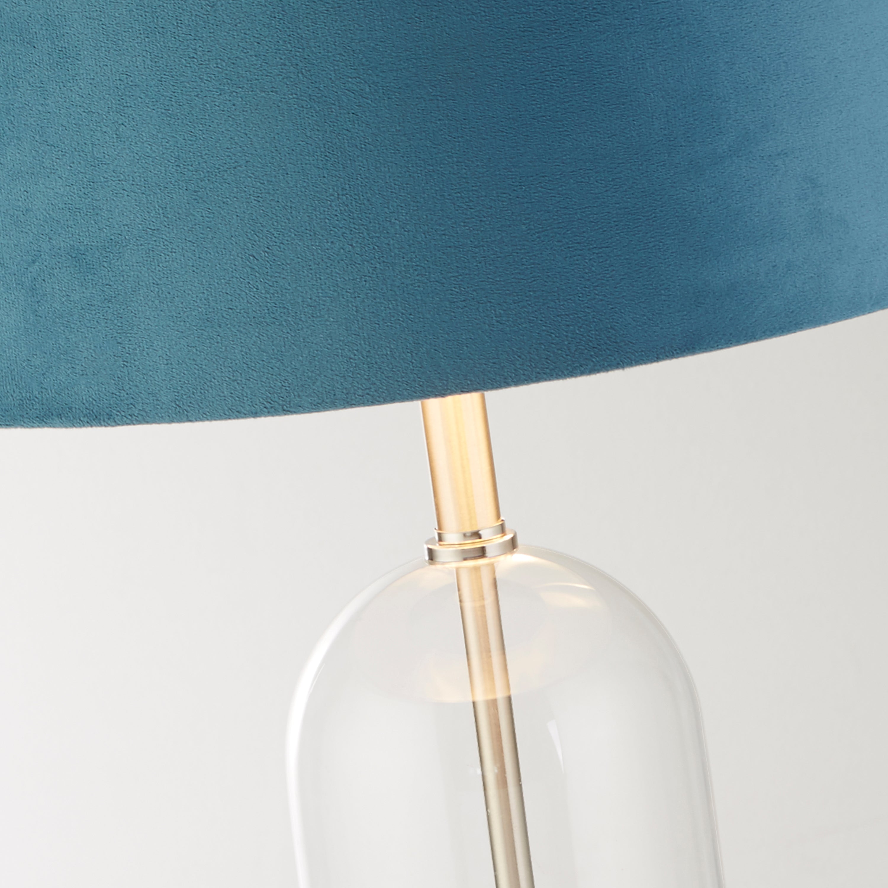 Oxford Table Lamp - Glass, Satin Nickel & Teal Velvet Shade