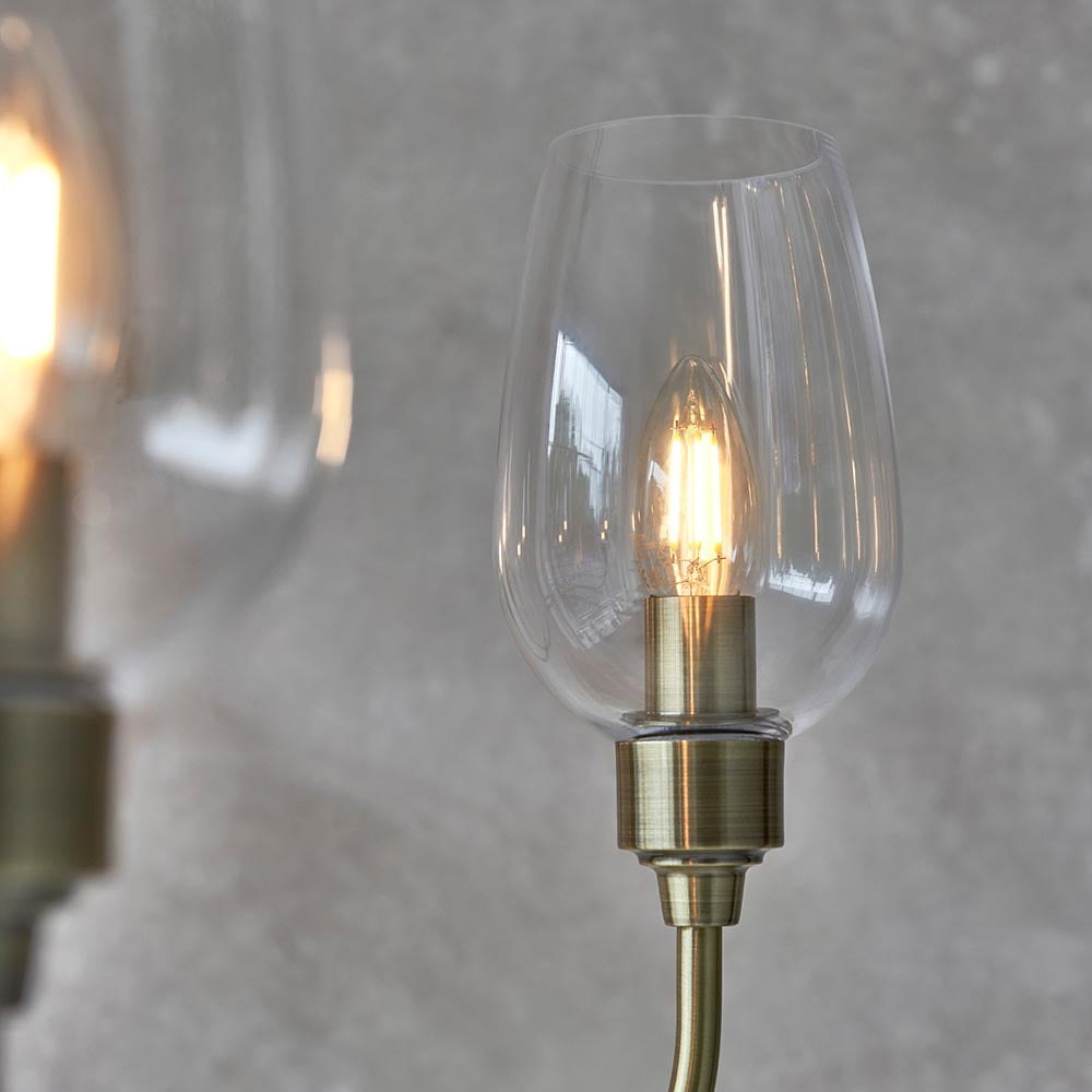 Island 6 Light Brass & Glass Shade Art Deco Pendant-OPEN-BOX-020426