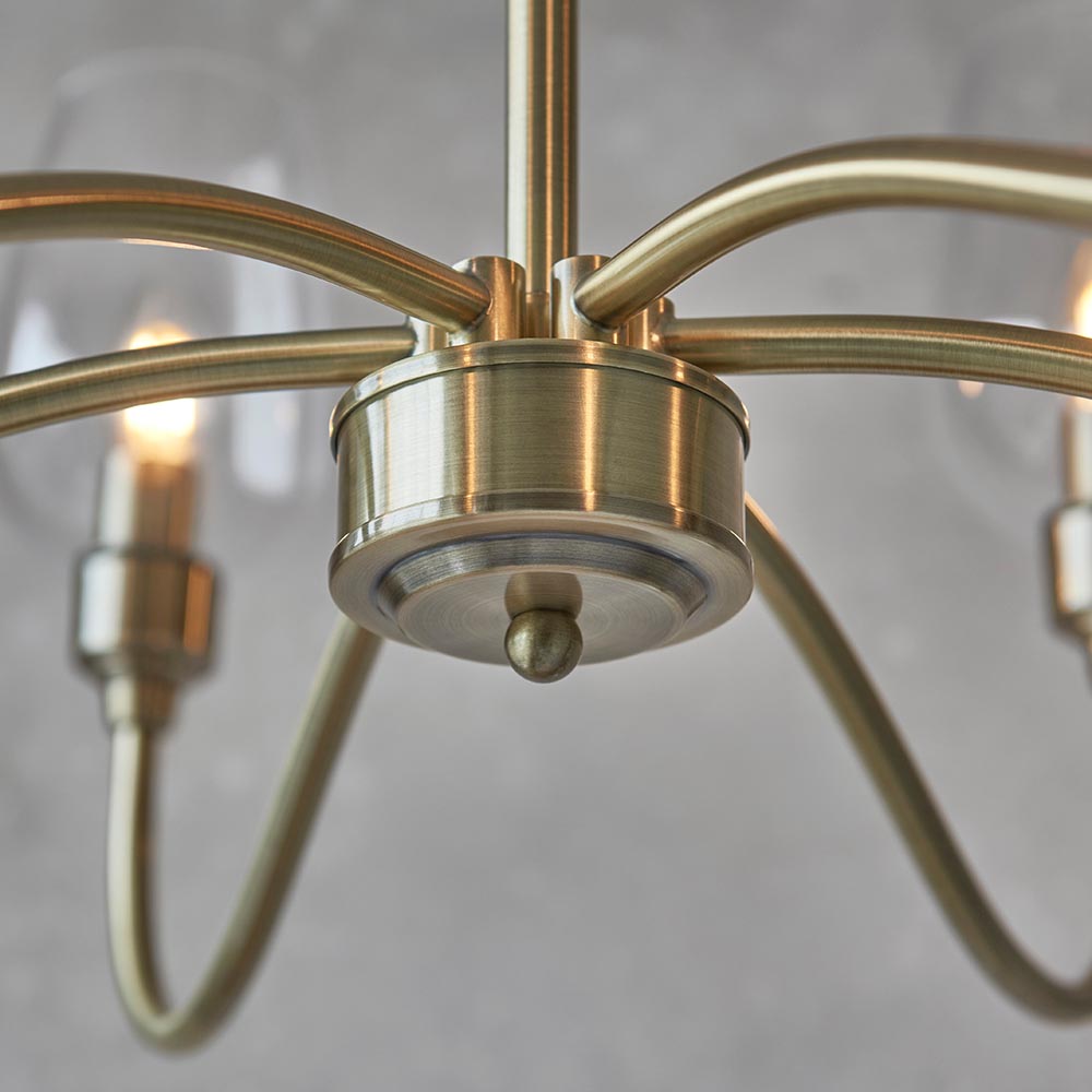 Island 6 Light Brass & Glass Shade Art Deco Pendant-OPEN-BOX-020426