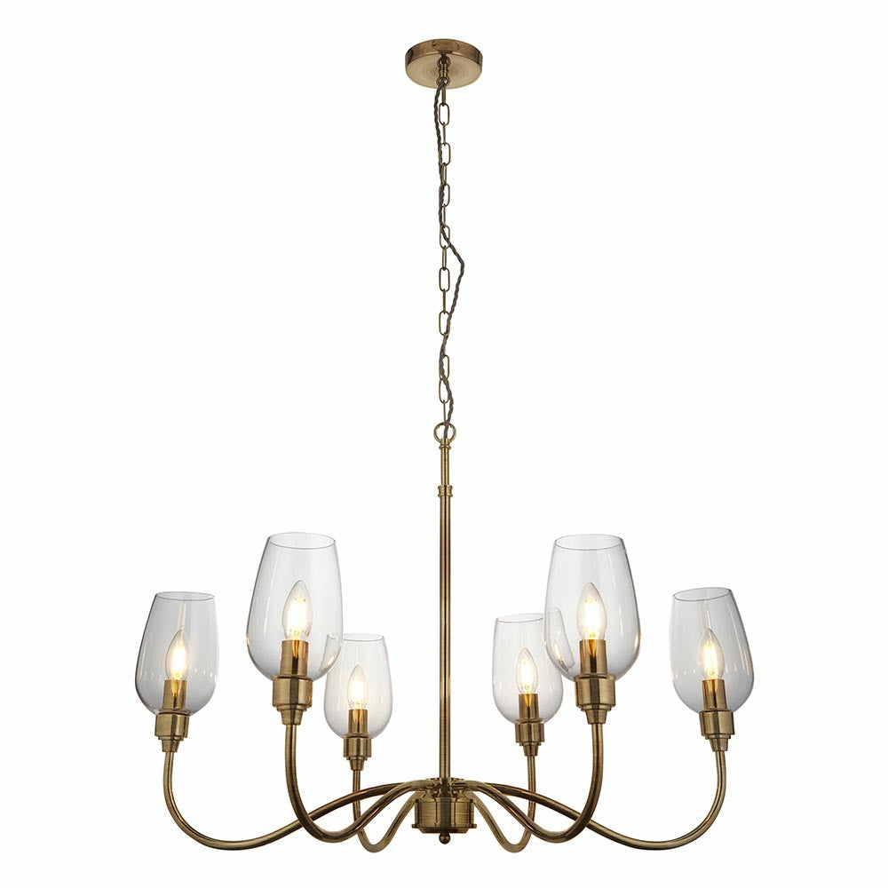 Island 6 Light Brass & Glass Shade Art Deco Pendant-OPEN-BOX-020426