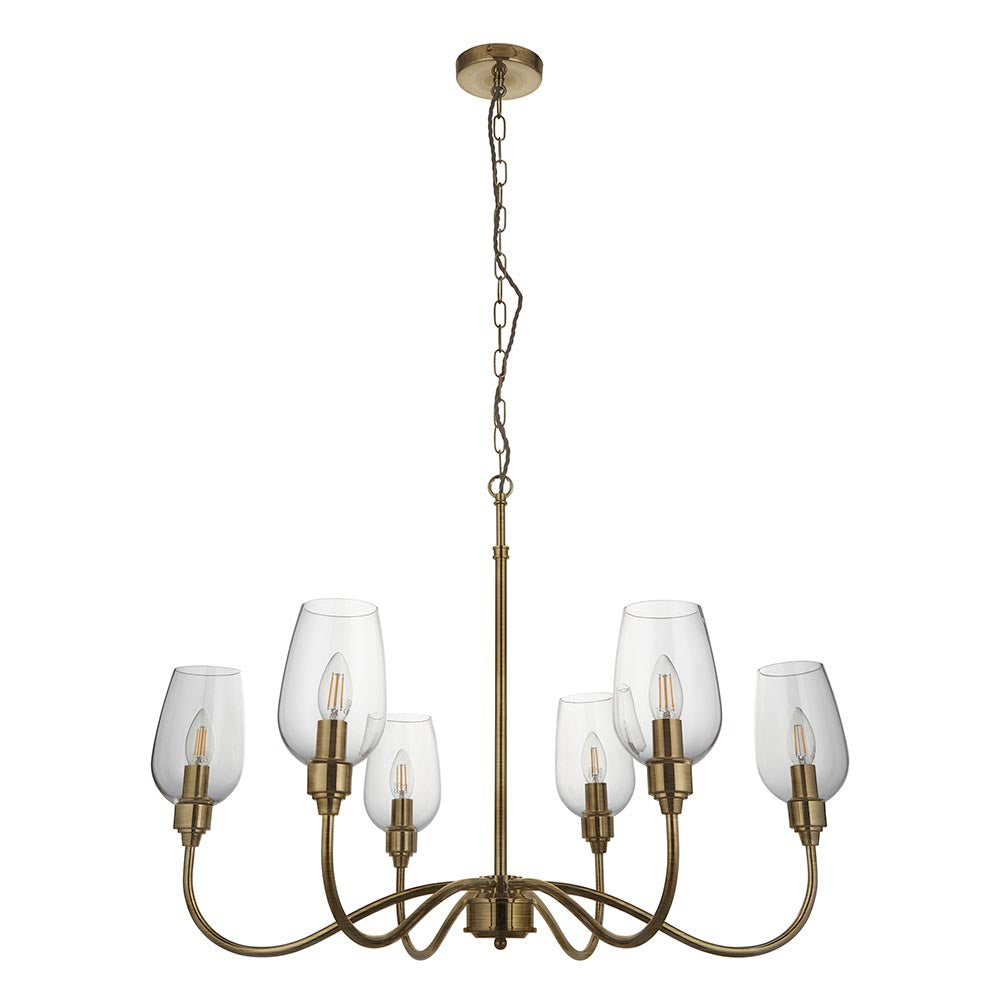 Island 6 Light Brass & Glass Shade Art Deco Pendant-OPEN-BOX-020426