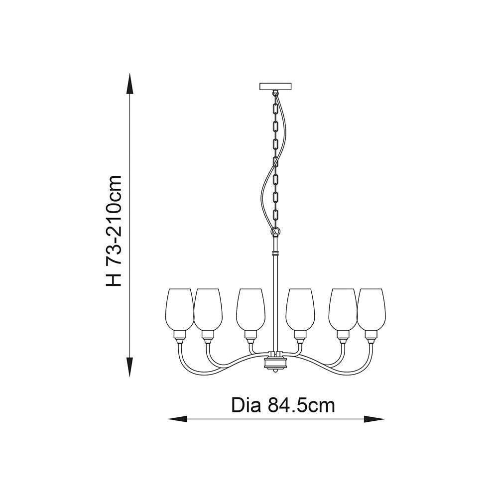 Island 6 Light Brass & Glass Shade Art Deco Pendant