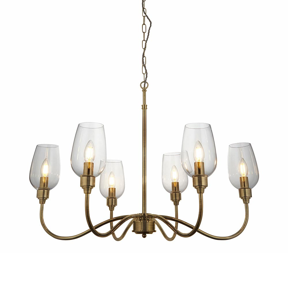 Island 6 Light Brass & Glass Shade Art Deco Pendant-OPEN-BOX-020426
