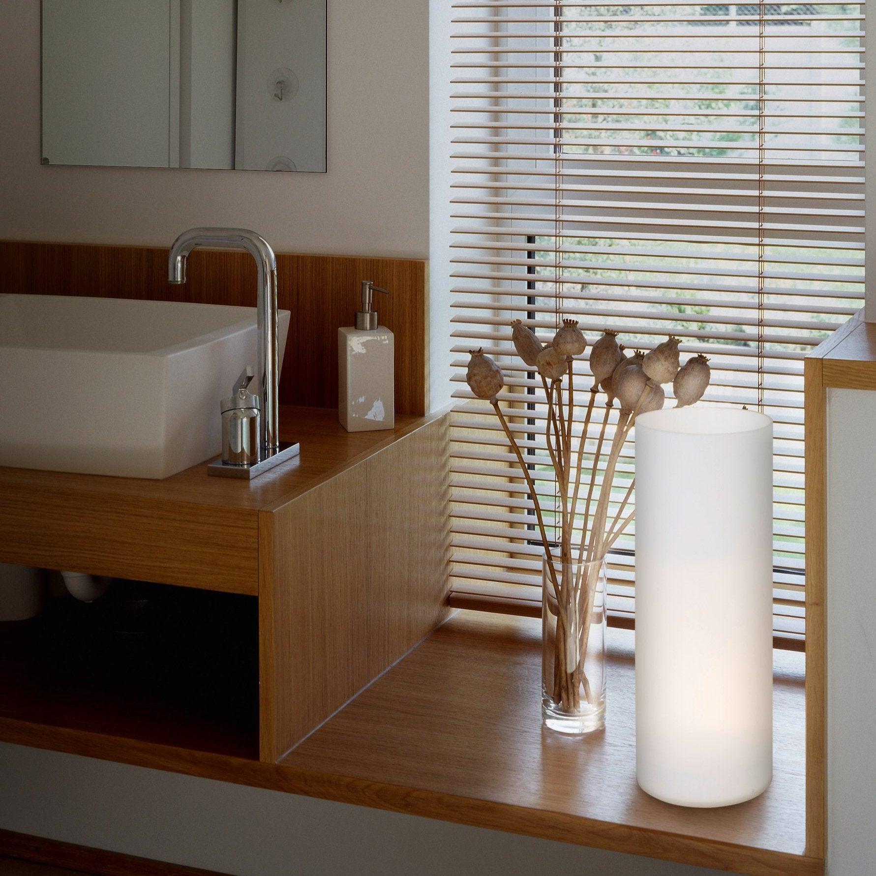 eglo geo opal glass cylinder table lamp 35cm
