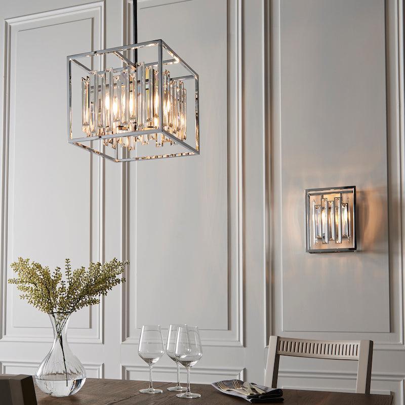 Endon Acadia 4 Light Chrome & Crystal Pendant Light-warehouse-180926