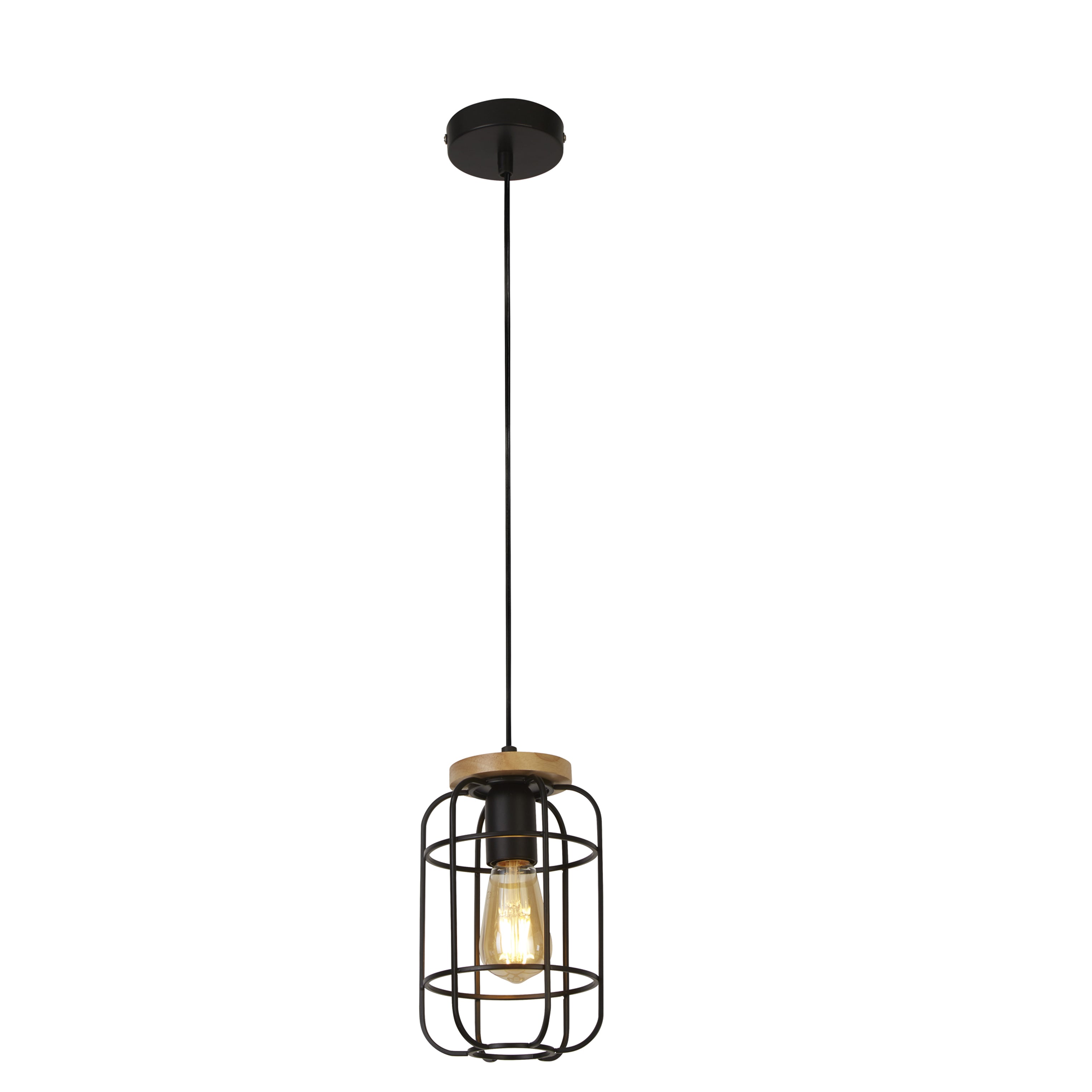 Searchlight Vision Black & Wood Cage Pendant
