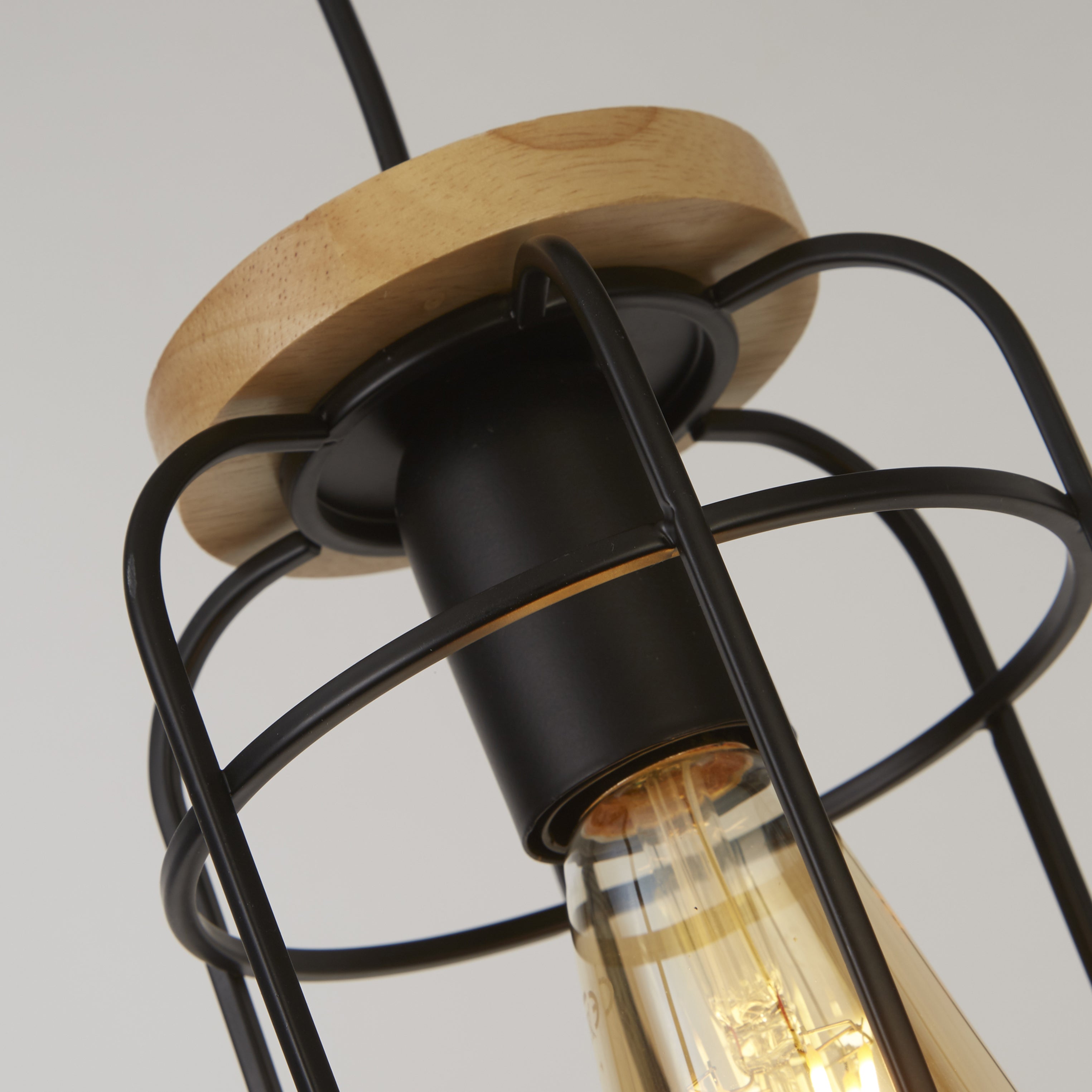 Searchlight Vision Black & Wood Cage Pendant