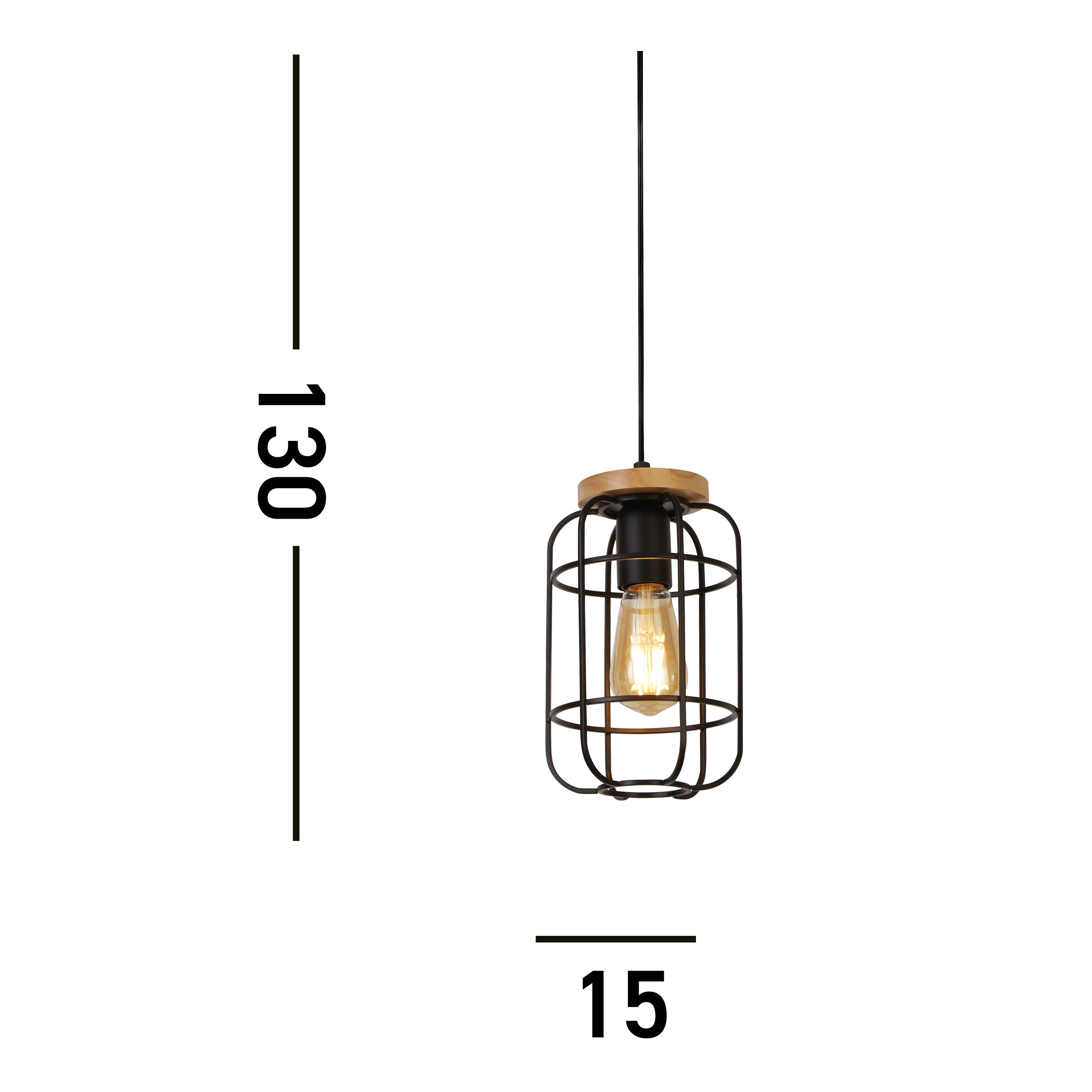 Searchlight Vision Black & Wood Cage Pendant