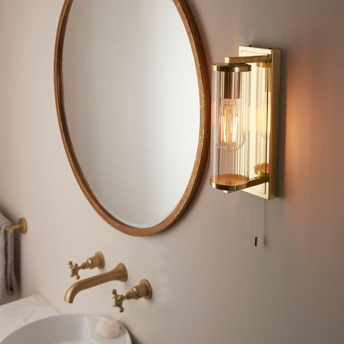 Islington Brass Art Deco Bathroom Wall Light - Glass Shade-OPEN-BOX-BSL-270826
