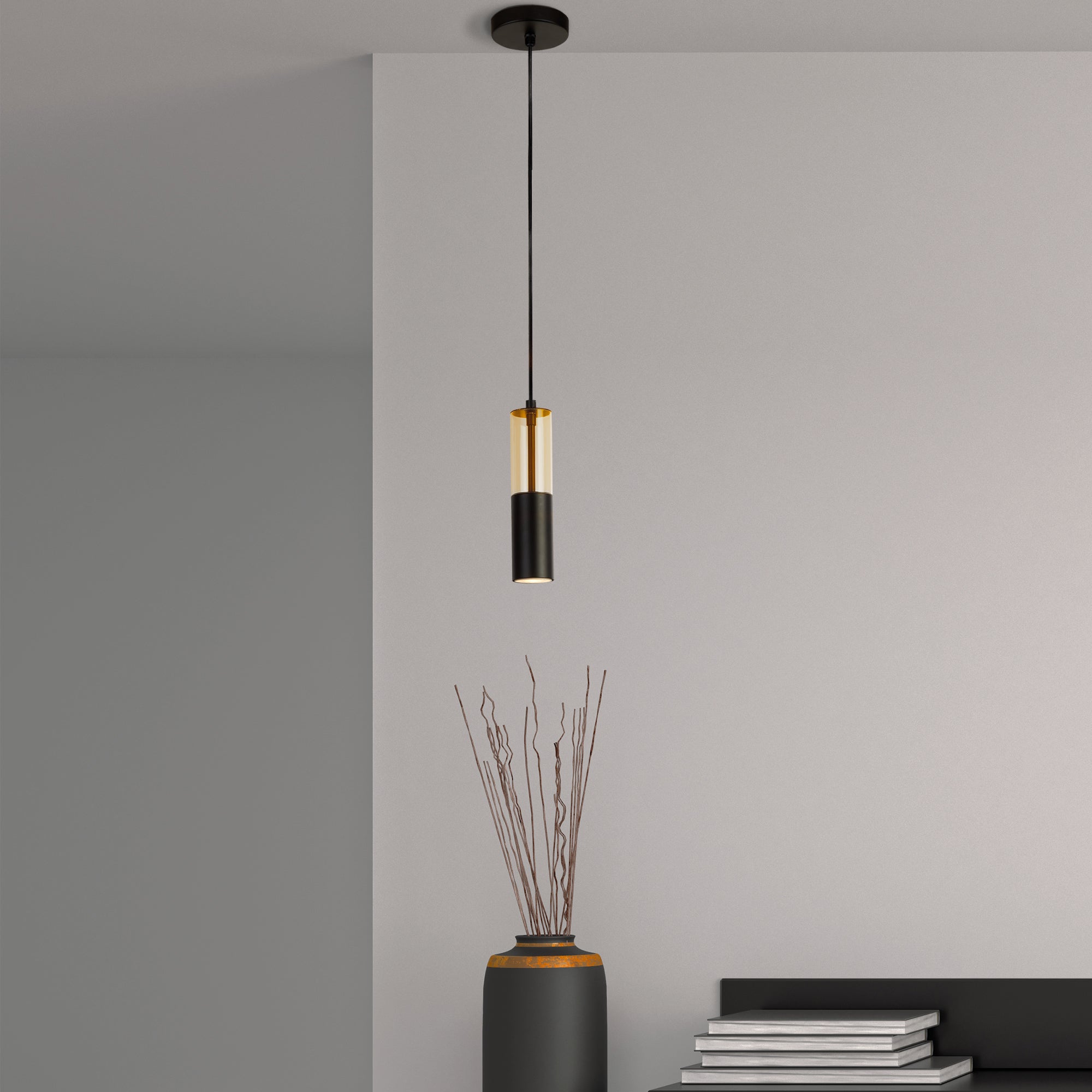Searchlight Merrygold Black & Amber Pendant