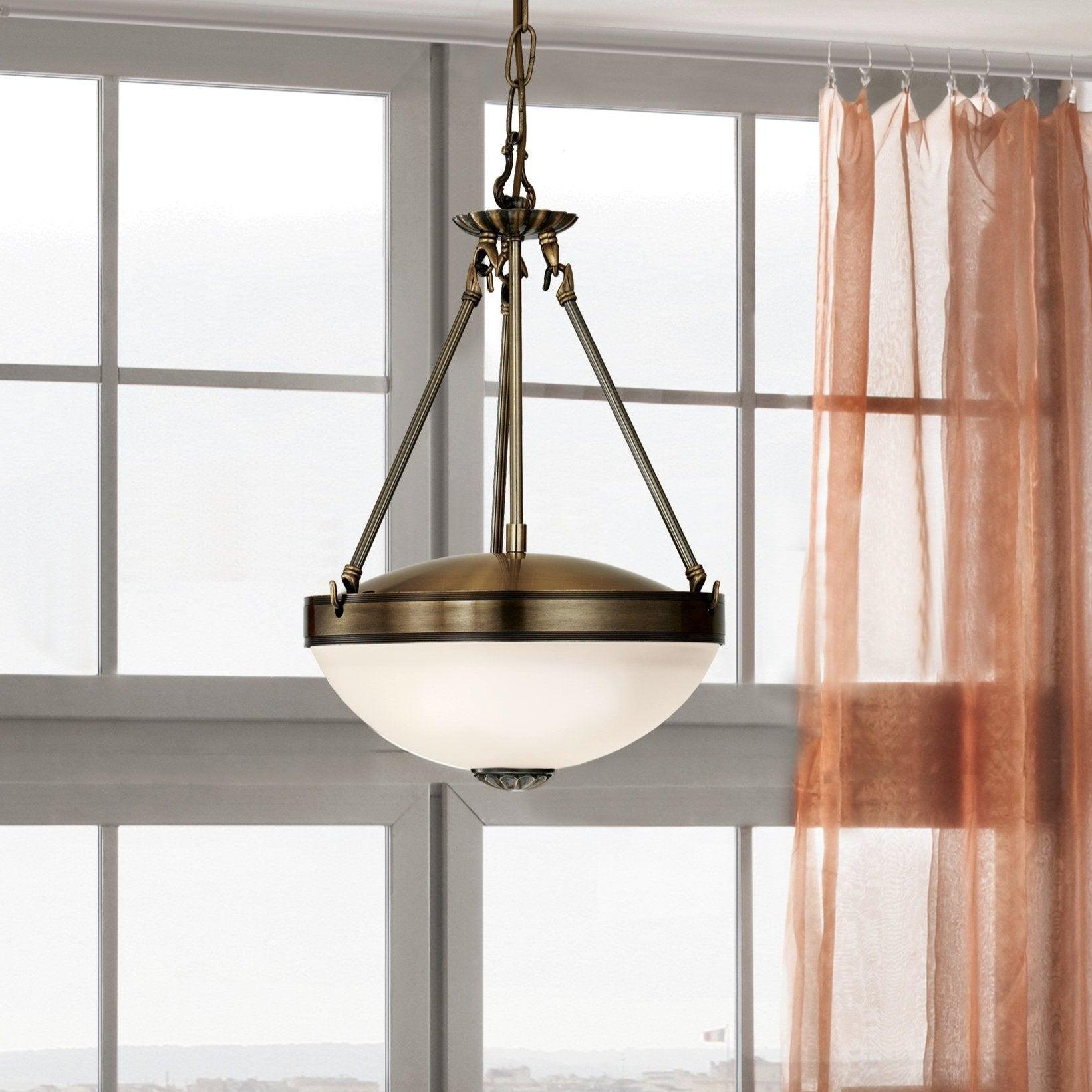 eglo savoy bronze and white glass ceiling pendant living room image