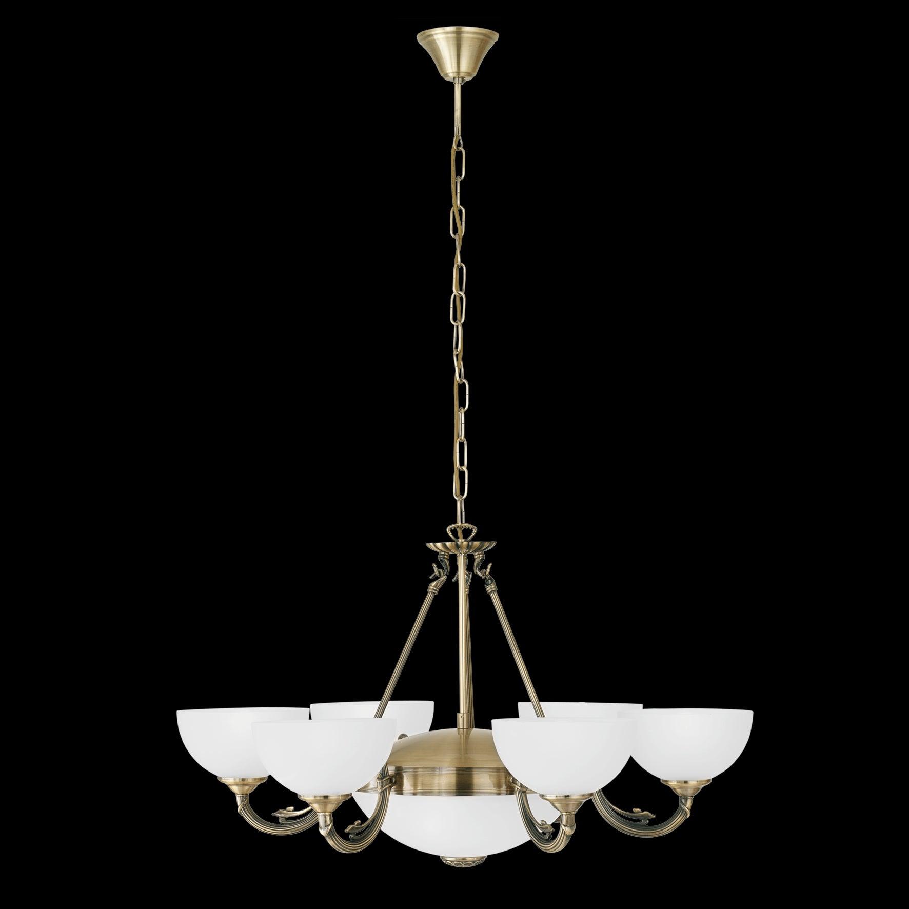 eglo savoy 6 light bronze and white glass ceiling pendant living room close up