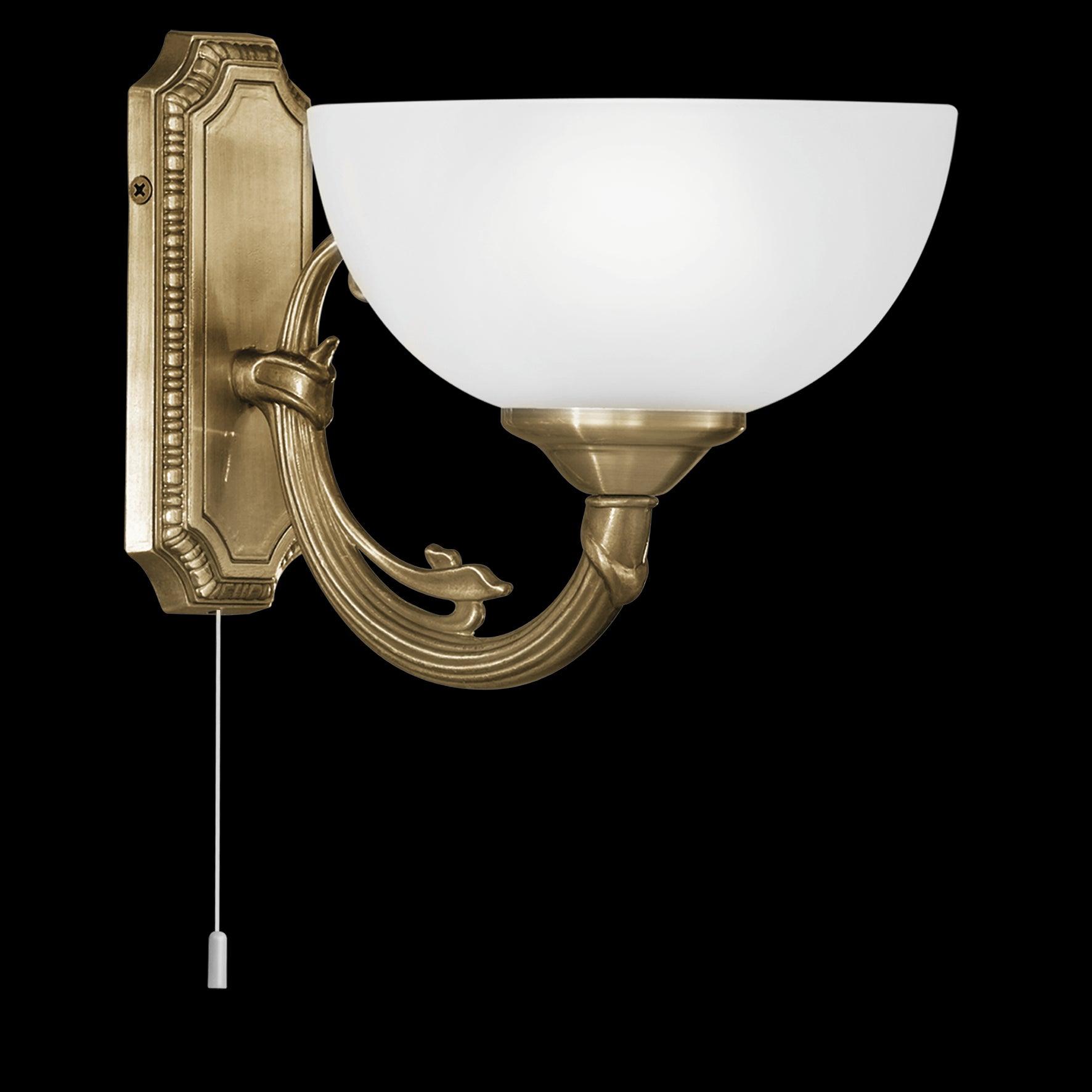 eglo savoy bronze wall light white satanized glass shade living room close up