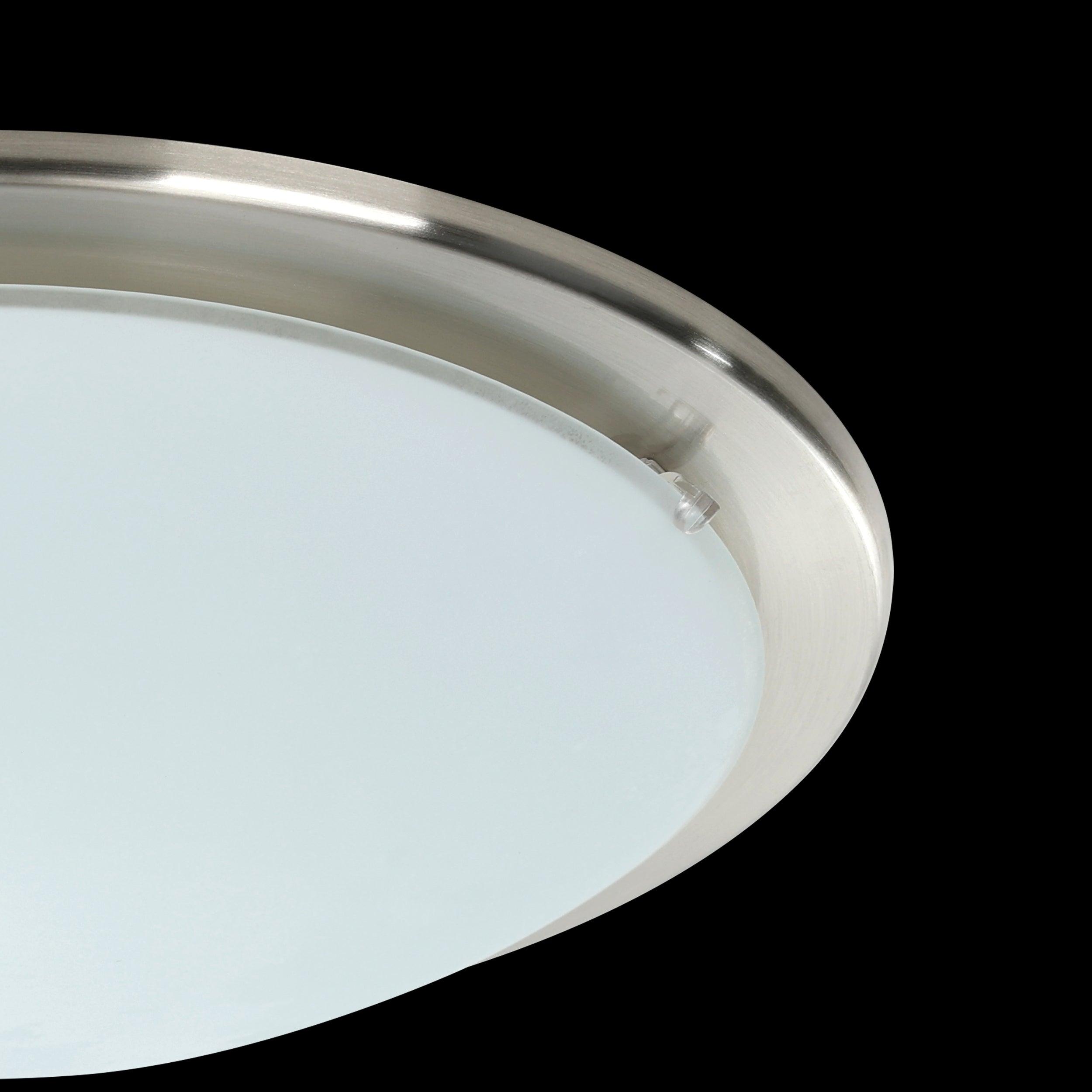 eglo planet nickel white satin glass flush ceiling light living room close up