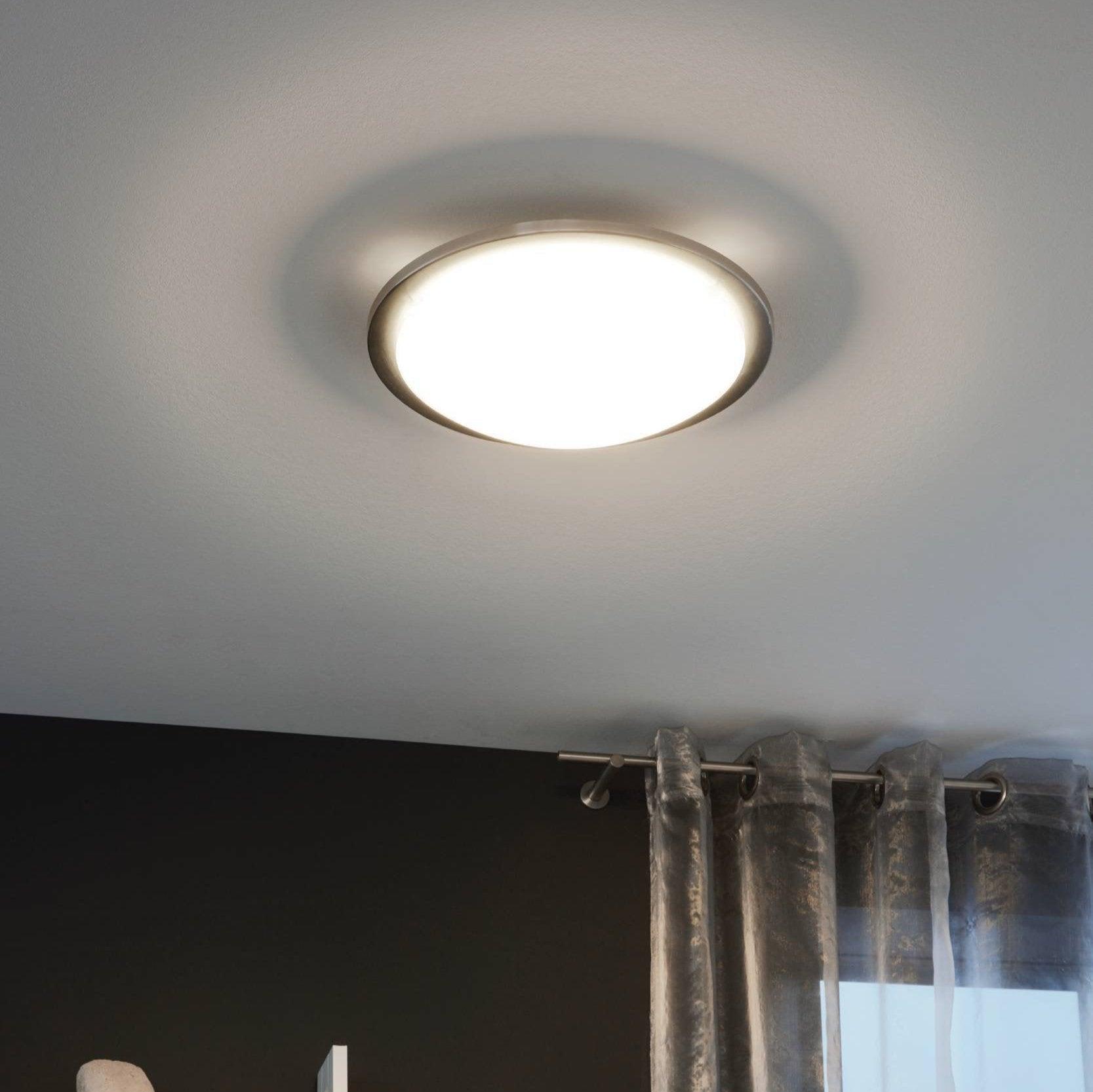 Eglo Planet Nickel & White Satin Glass Flush Ceiling Light-WAREHOUSE-40-200326