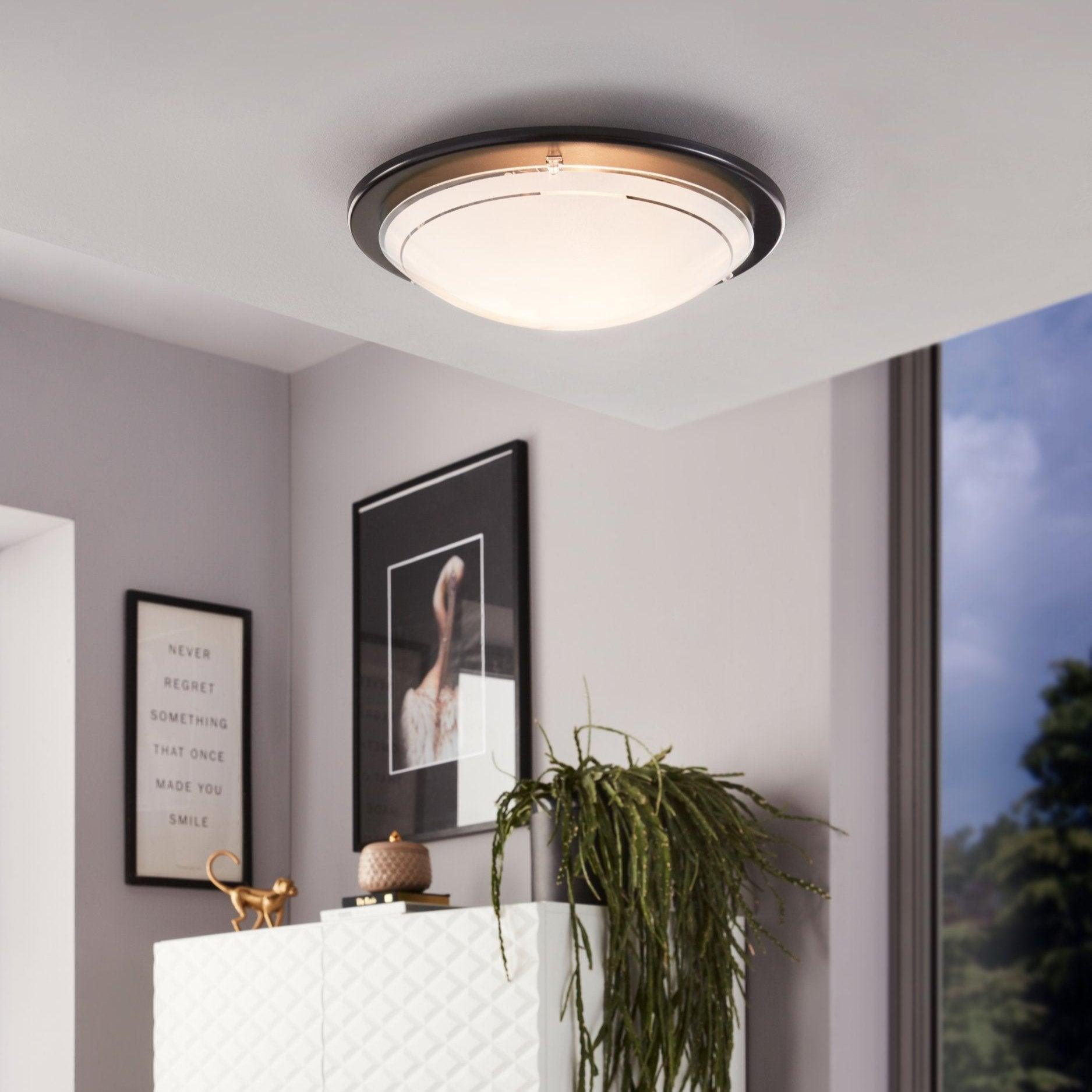 eglo planet 1 round black flush ceiling light
