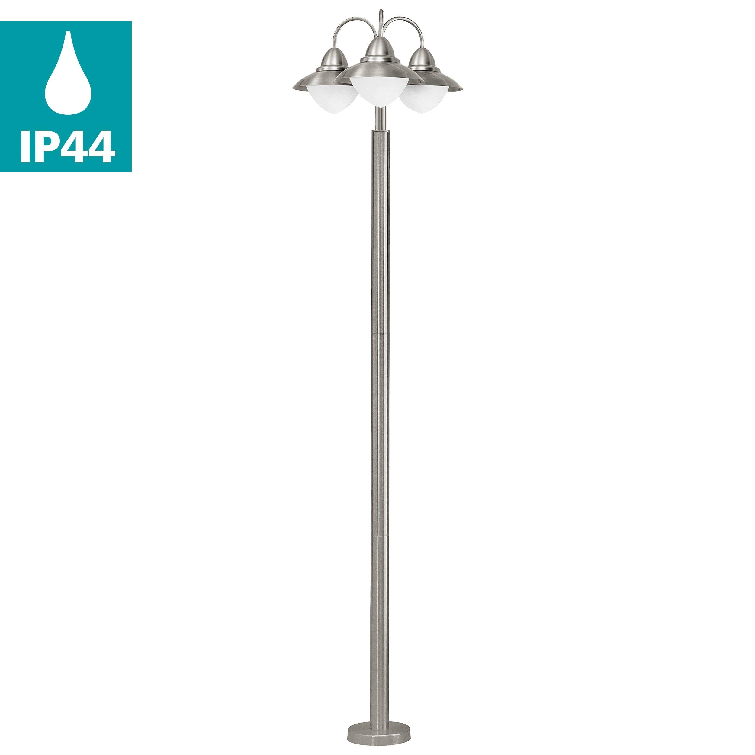 eglo sidney silver 3 light ip44 outdoor lamp post opal glass shades hallway lighting 