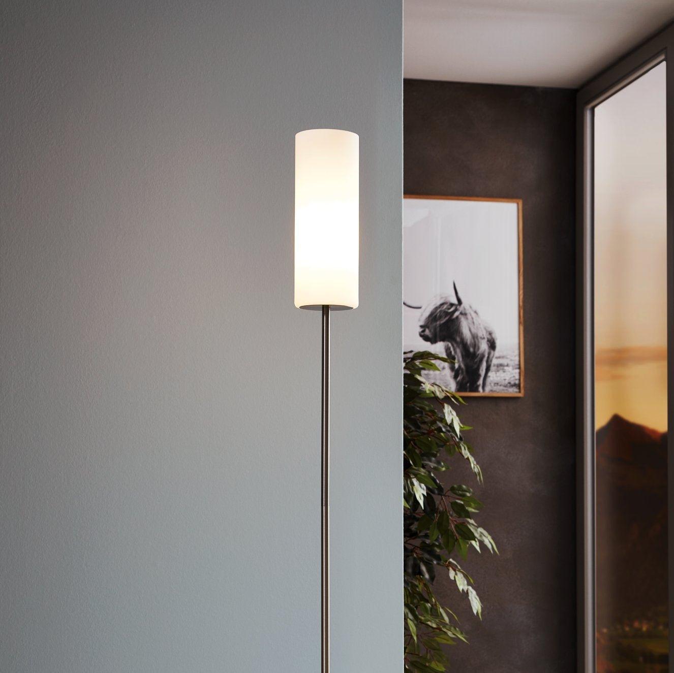 eglo troy 3 nickel floor lamp with white glass shade living room image