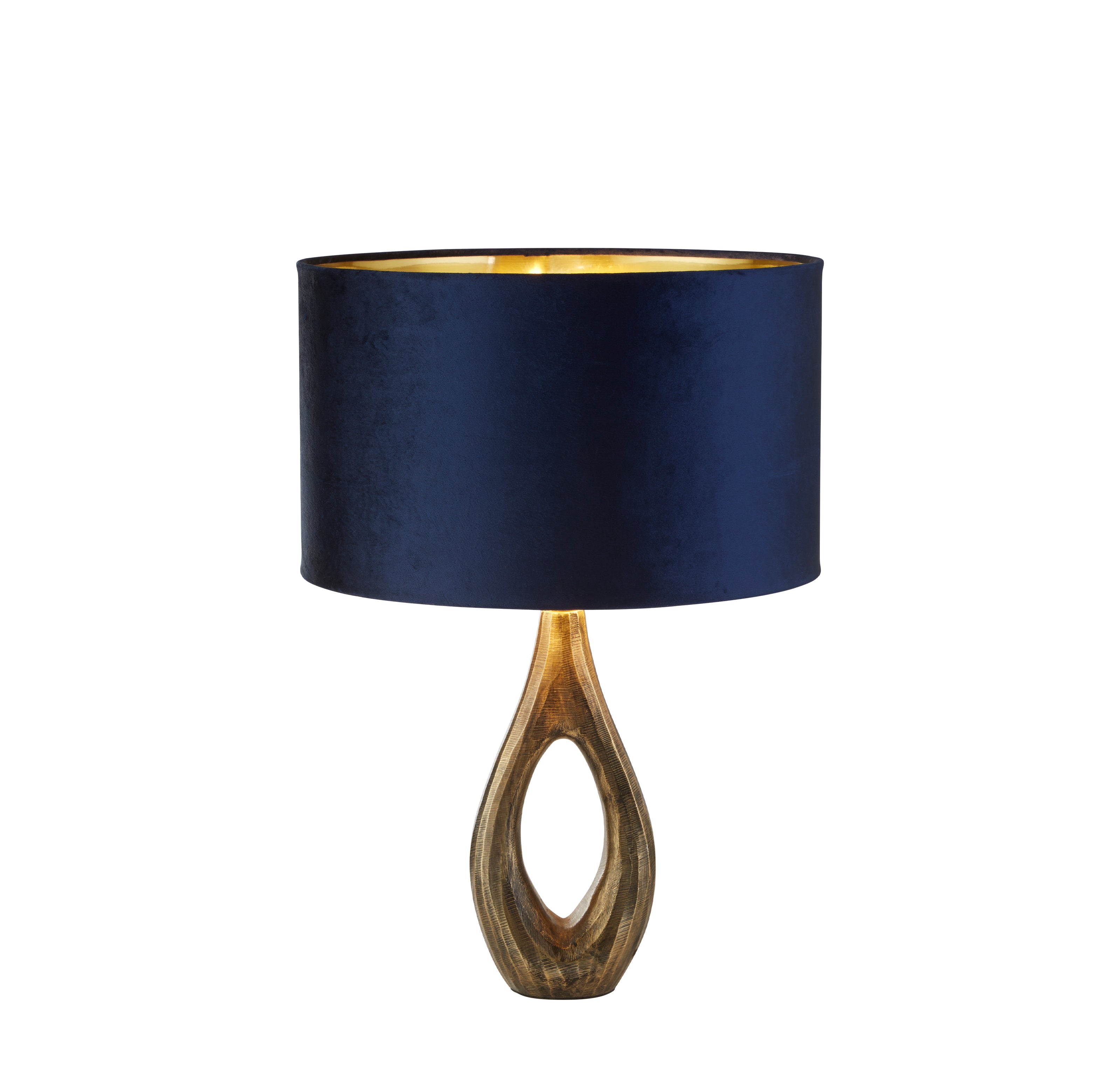 Bucklow Table Lamp- Antique Brass Metal & Navy Velvet Shade