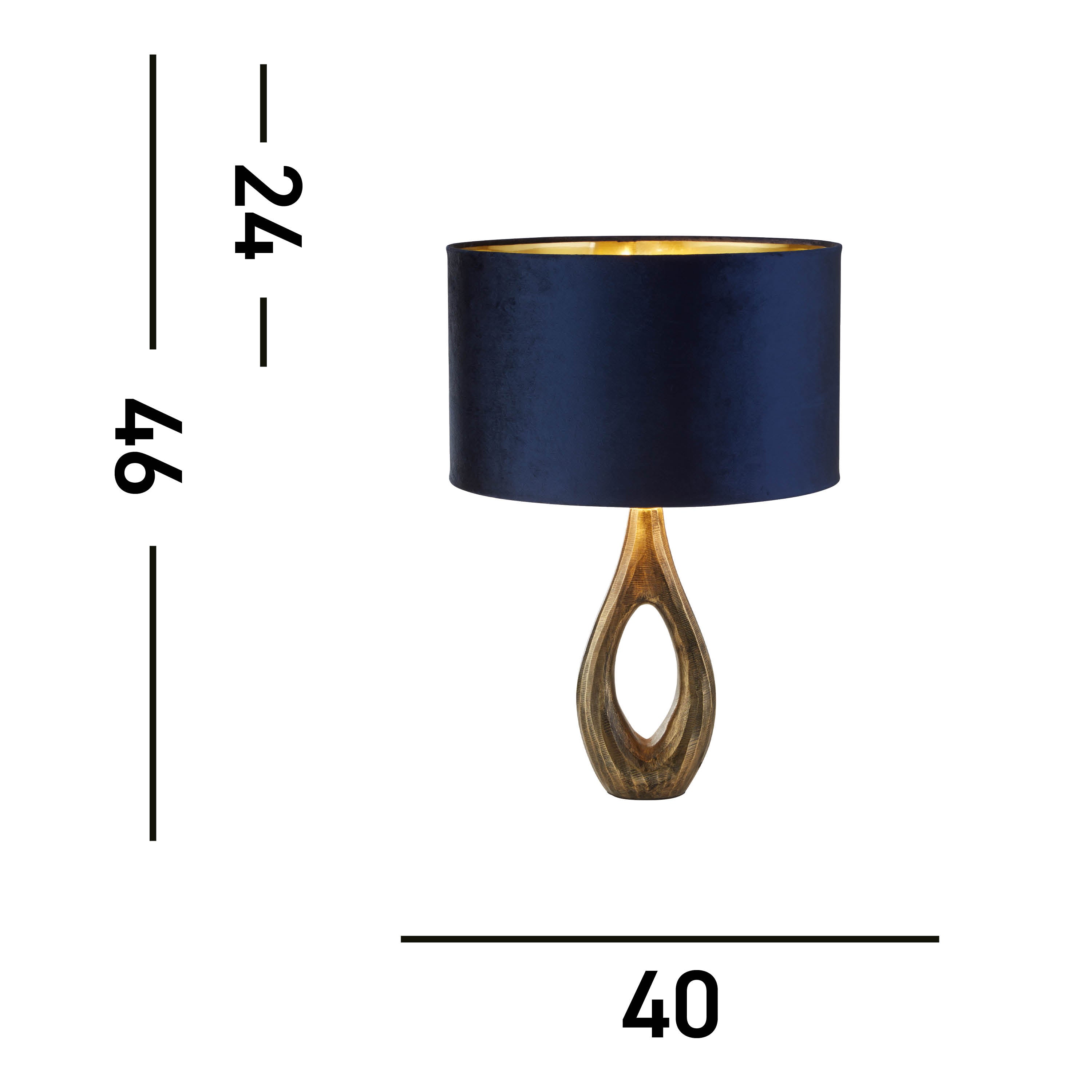 Bucklow Table Lamp- Antique Brass Metal & Navy Velvet Shade