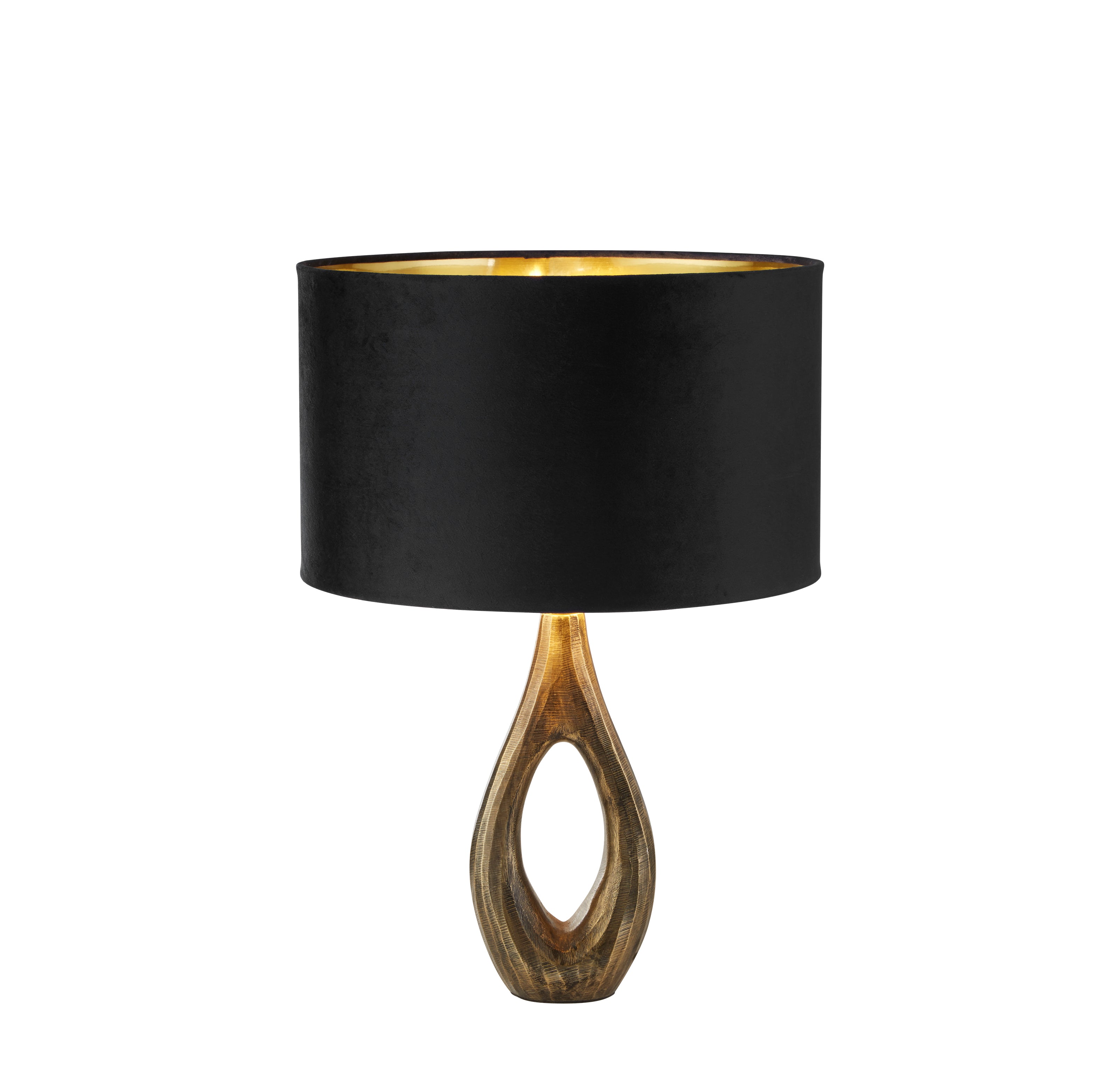 Bucklow Table Lamp- Antique Brass Metal & Black Velvet Shade