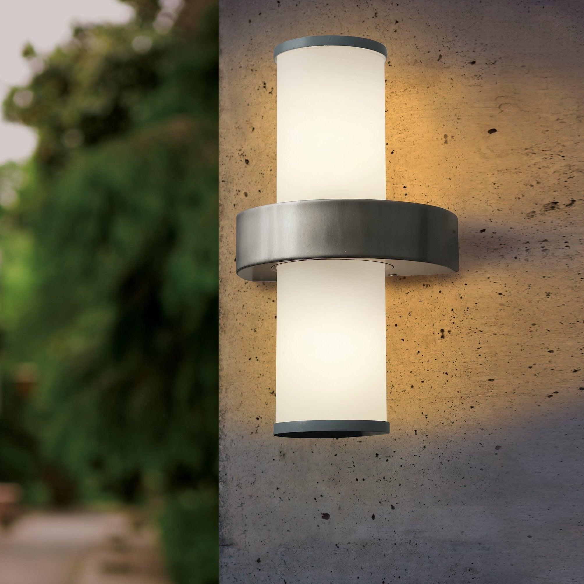 eglo beverly stainless steel white glass ip44 outdoor wall light living room image