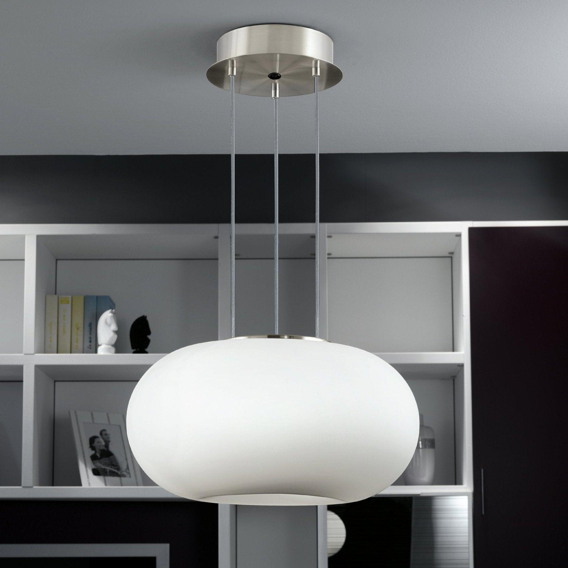 eglo optica white opal glass nickel ceiling pendant 28cm living room image