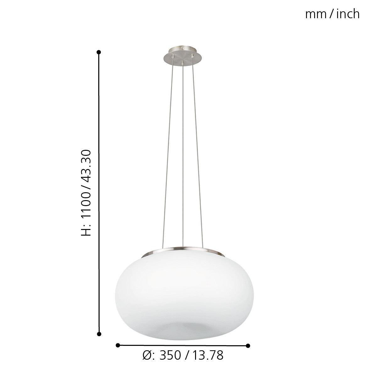 eglo optica white round opal glass nickel pendant 38cm kitchen lighting 