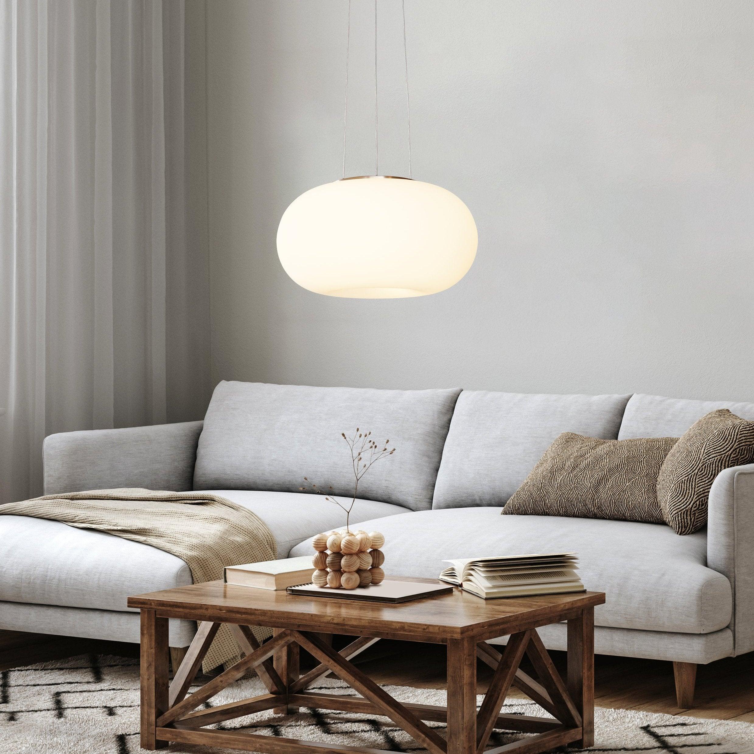 eglo optica white round opal glass nickel pendant 38cm living room image
