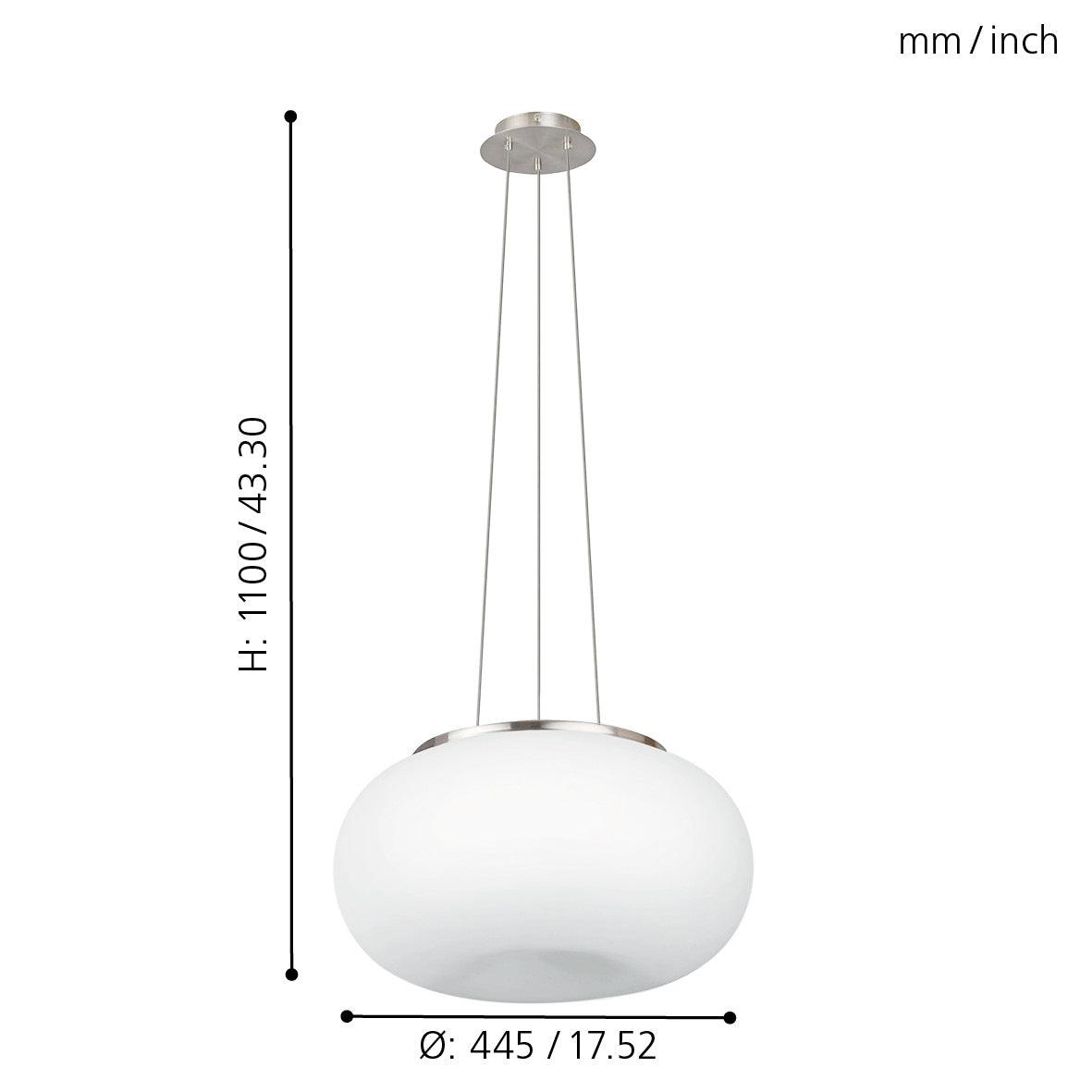 eglo optica white round opal glass nickel pendant 45cm kitchen lighting 