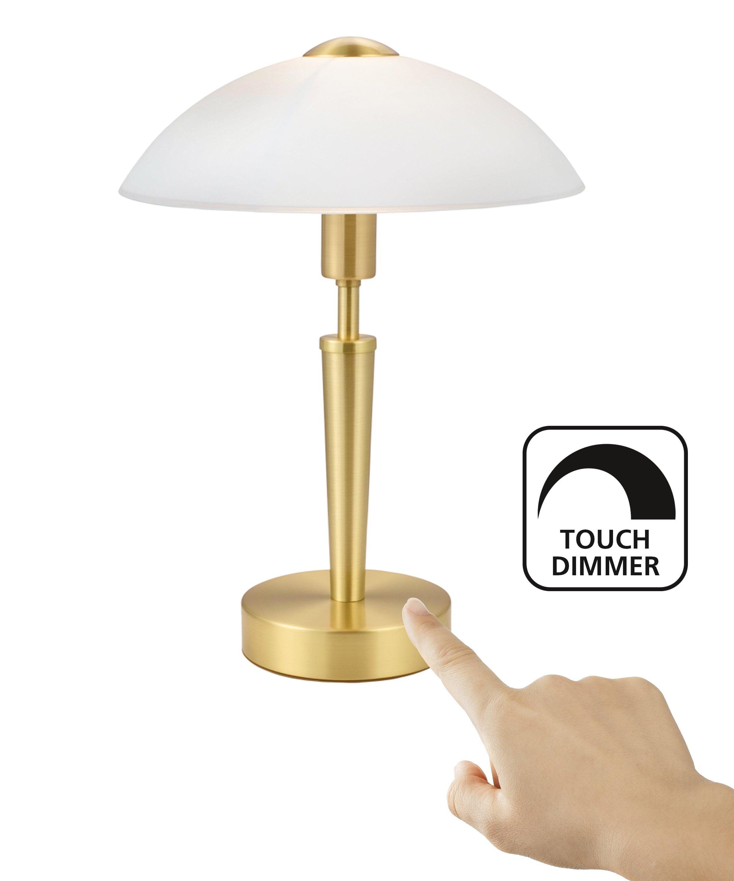 eglo solo 1 brass satin glass touch table lamp living room close up