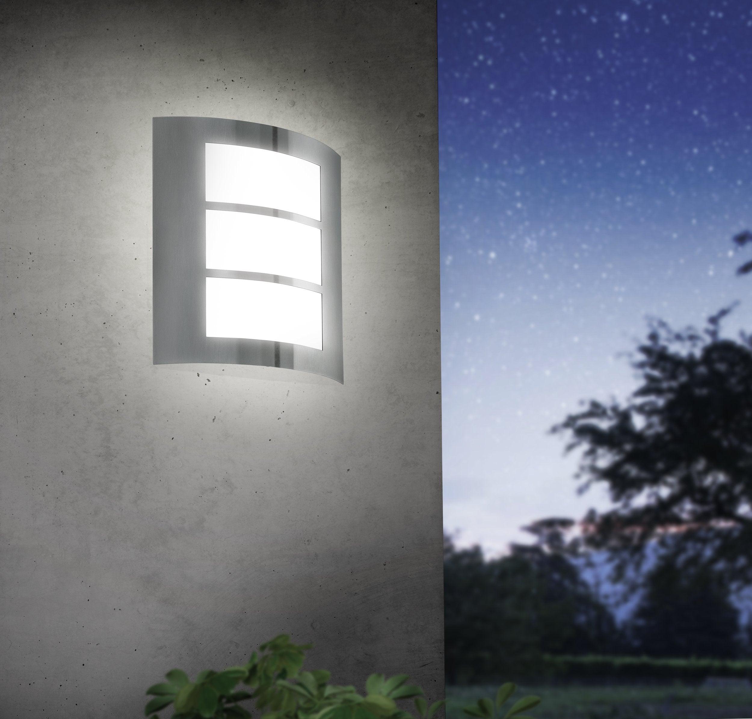 eglo city ip44 curved silveroutdoor wall light