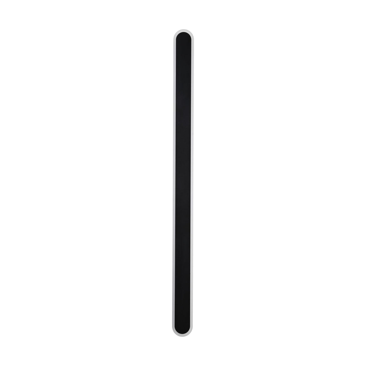 Bordo sand black LED wall light unlit on white, long slim rounded bar in textured sand black