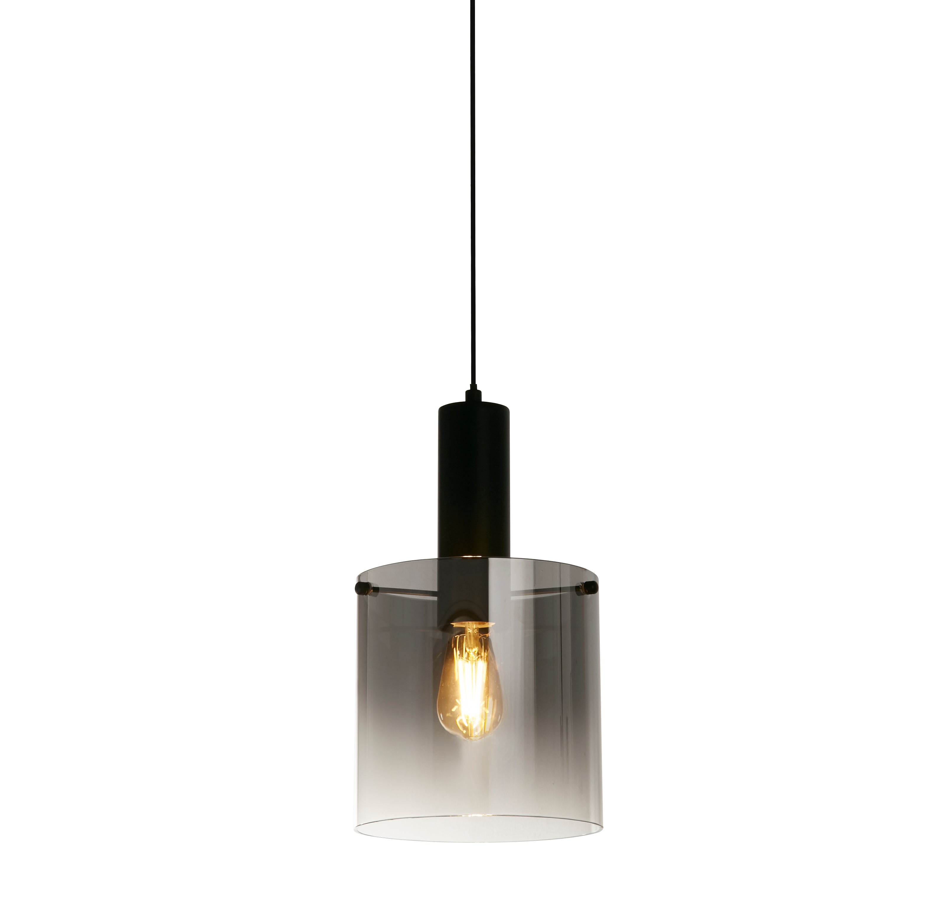 Searchlight Sweden Black Pendant - Smoked Ombre Glass Shade