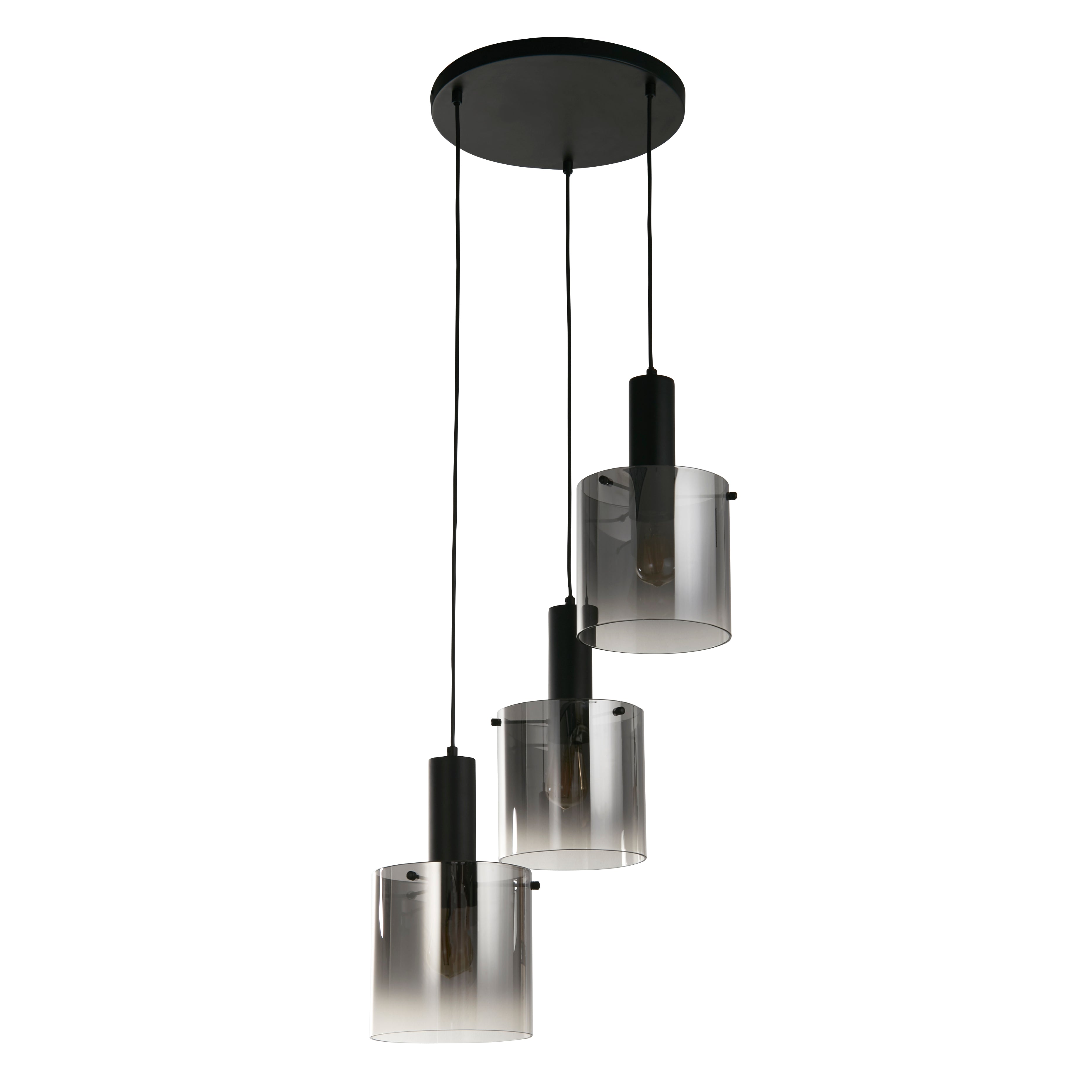Searchlight Sweden 3 Light Multi-Drop Black Pendant - Smoked Ombre Glass Shade