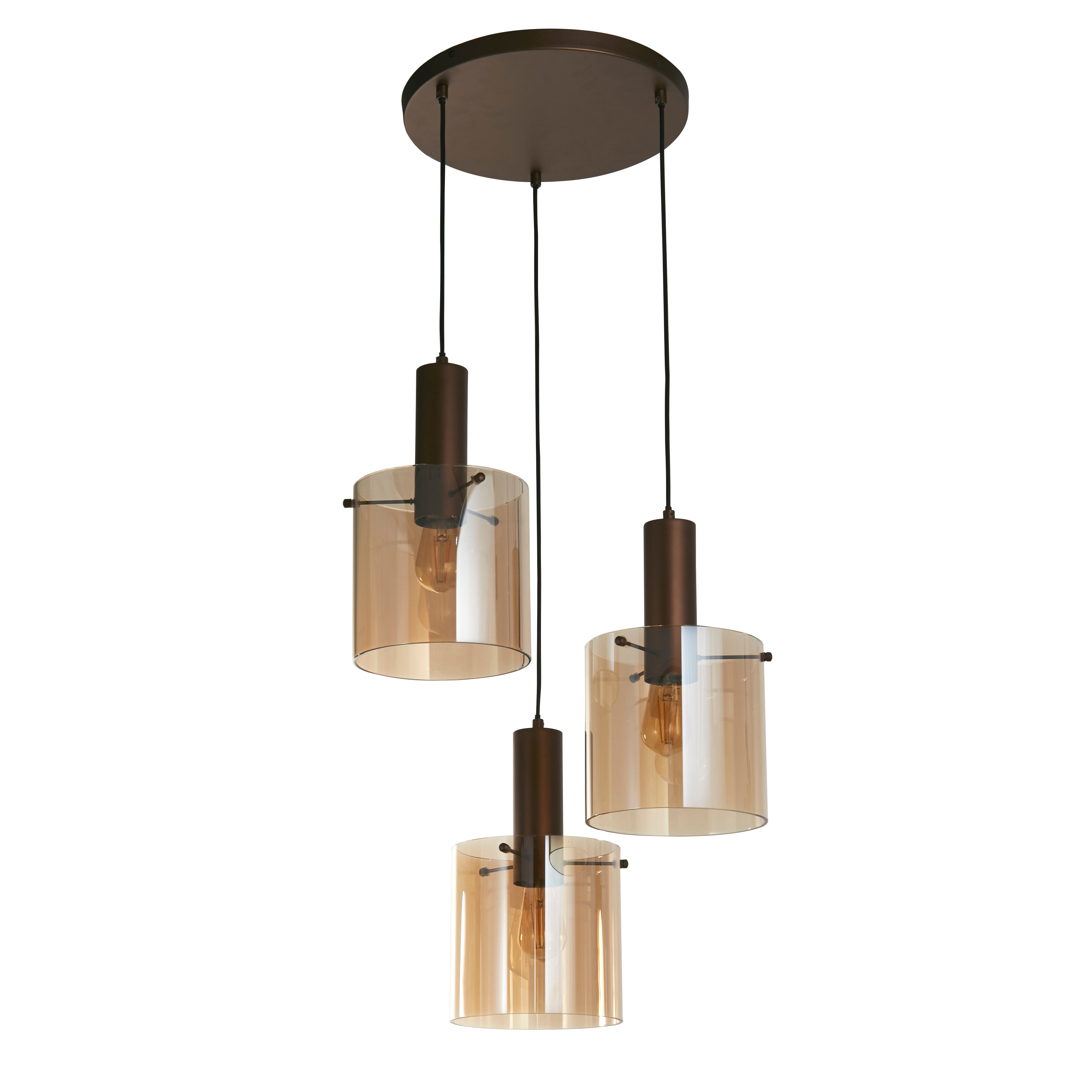 Searchlight Sweden 3 Light Multi-Drop Brown Pendant - Amber Glass Shade