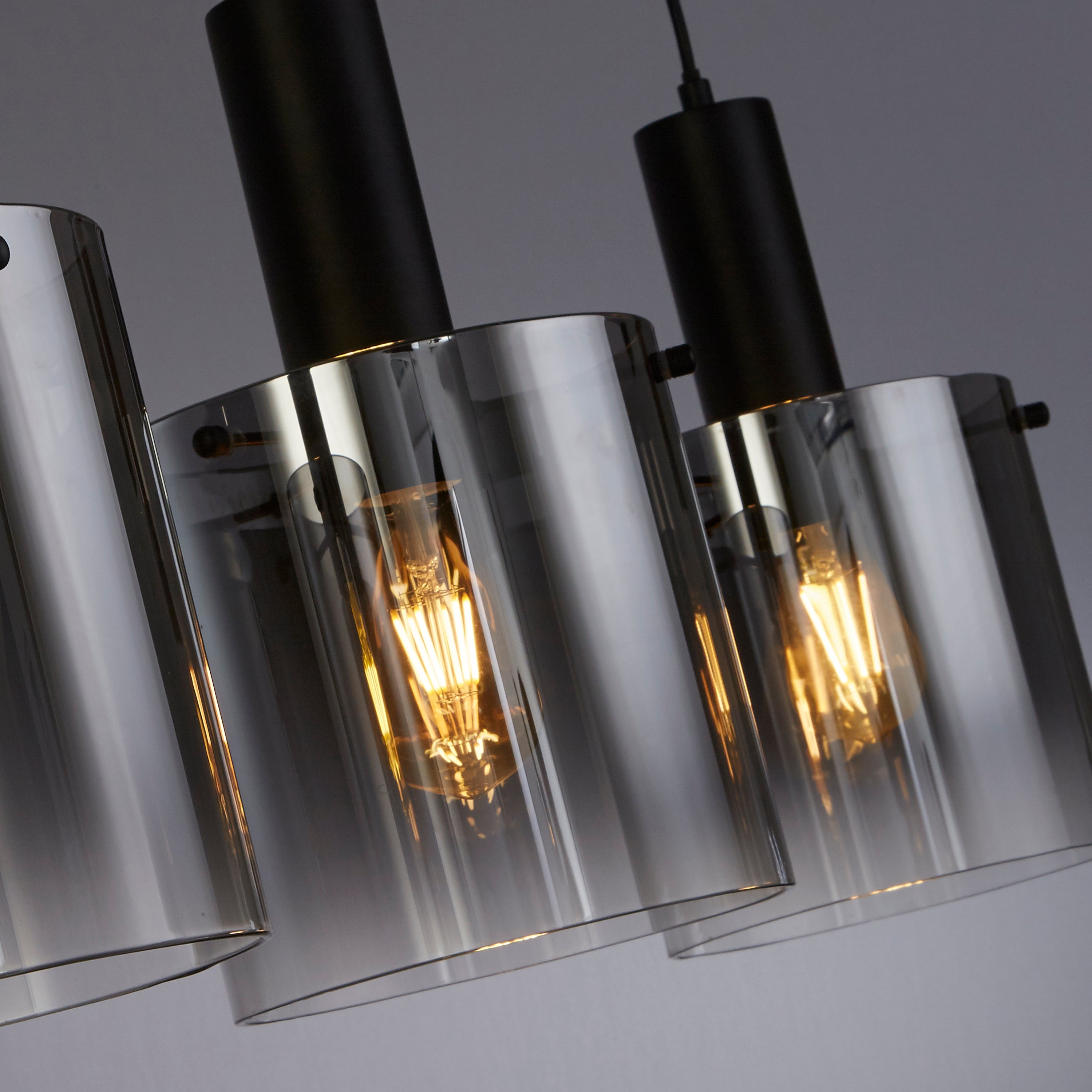 Searchlight Sweden 4 Light Black Bar Pendant - Smoked Ombre Glass Shade