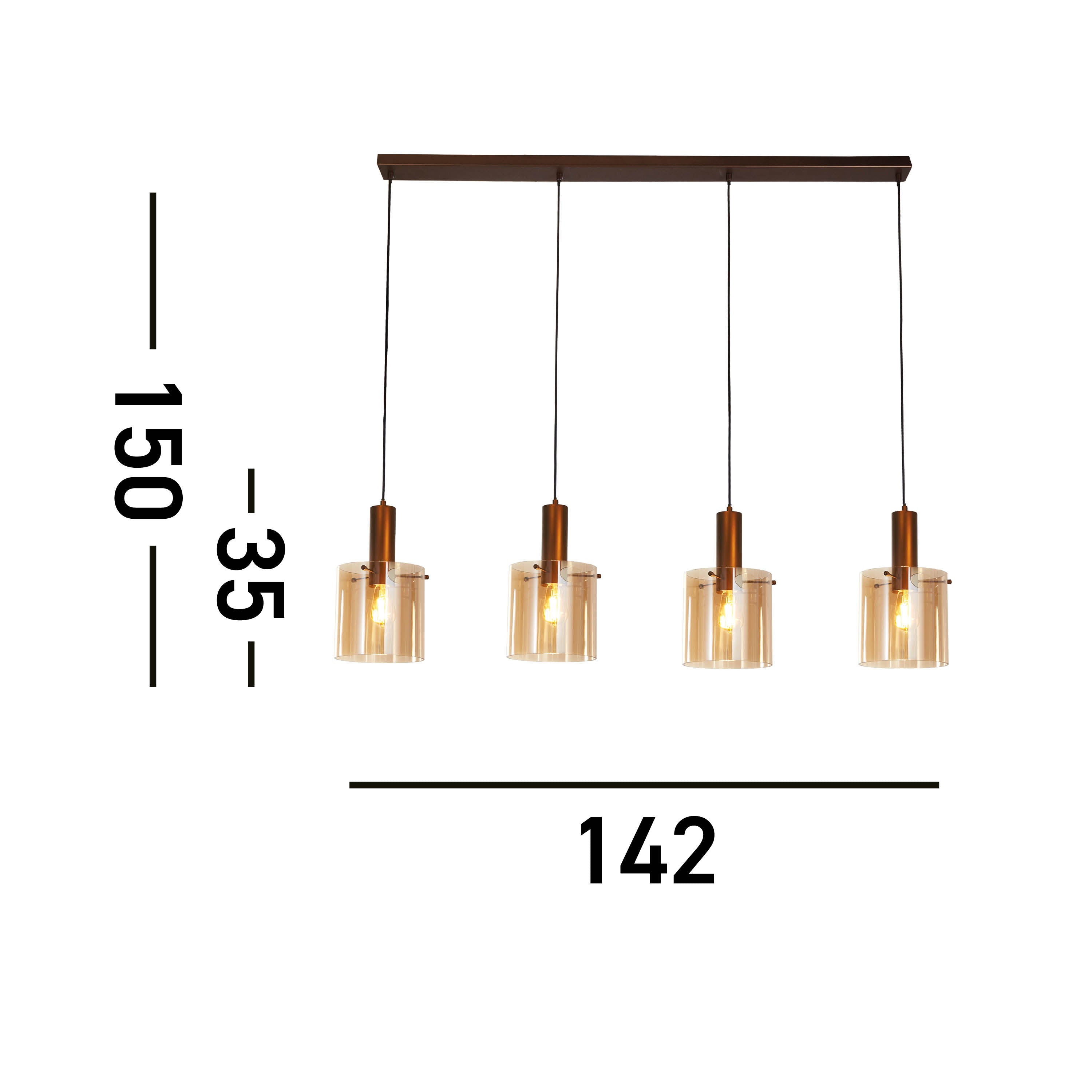 Searchlight Sweden 4 Light Brown Bar Pendant - Amber Glass Shade