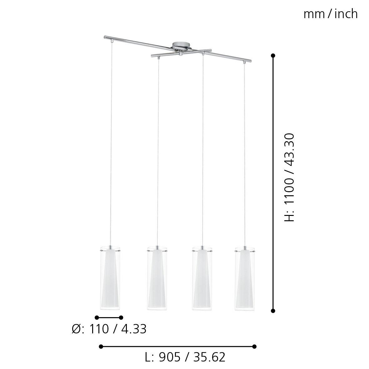 eglo pinto 4 light chrome opal glass ceiling pendant kitchen lighting 