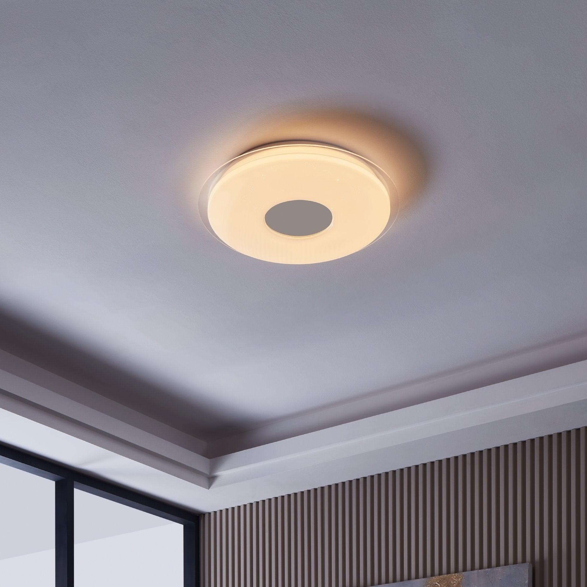 eglo connect lanciano z smart led round chrome ceiling flush 56cm