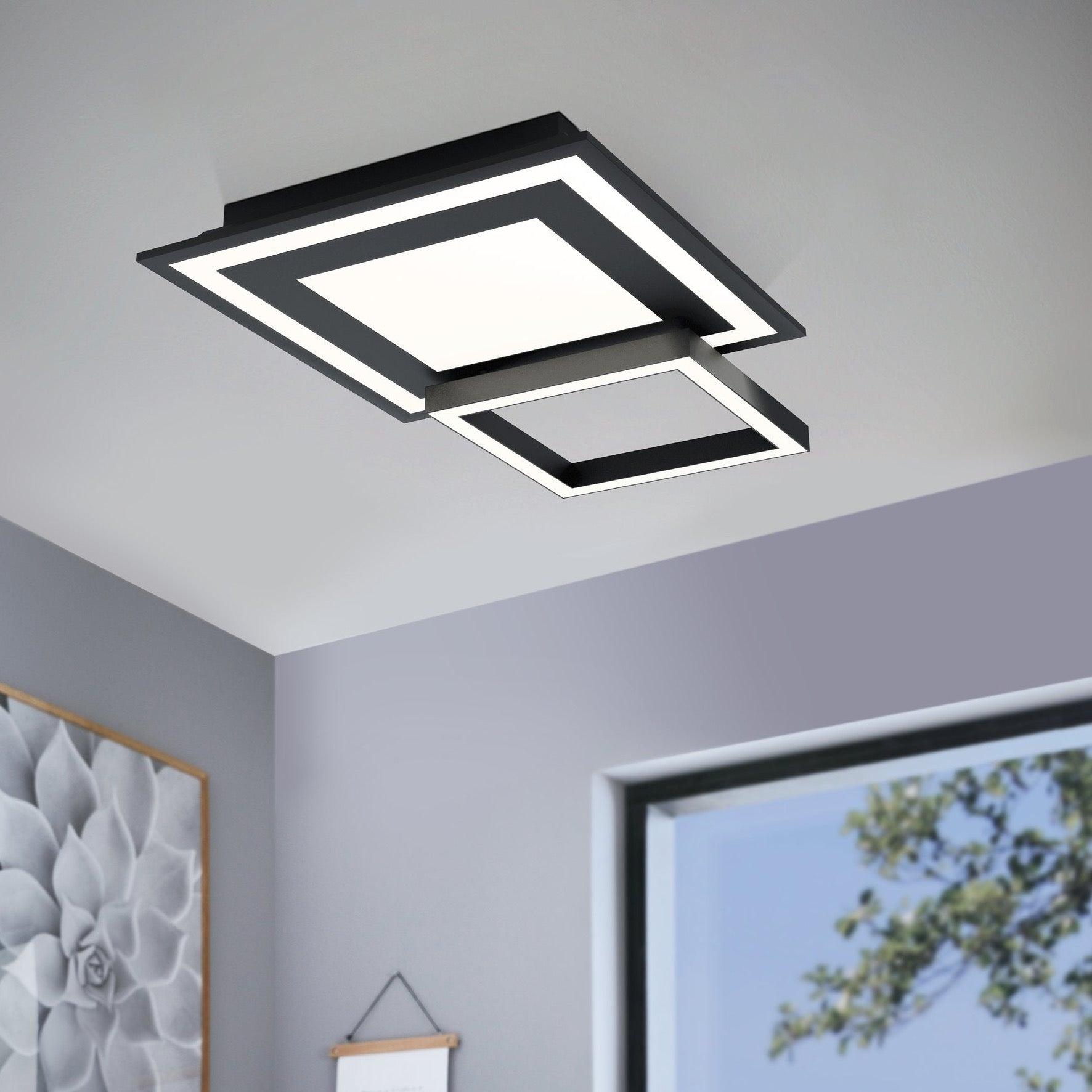 eglo connect savatarila z smart modern led square black ceiling flush living room close up