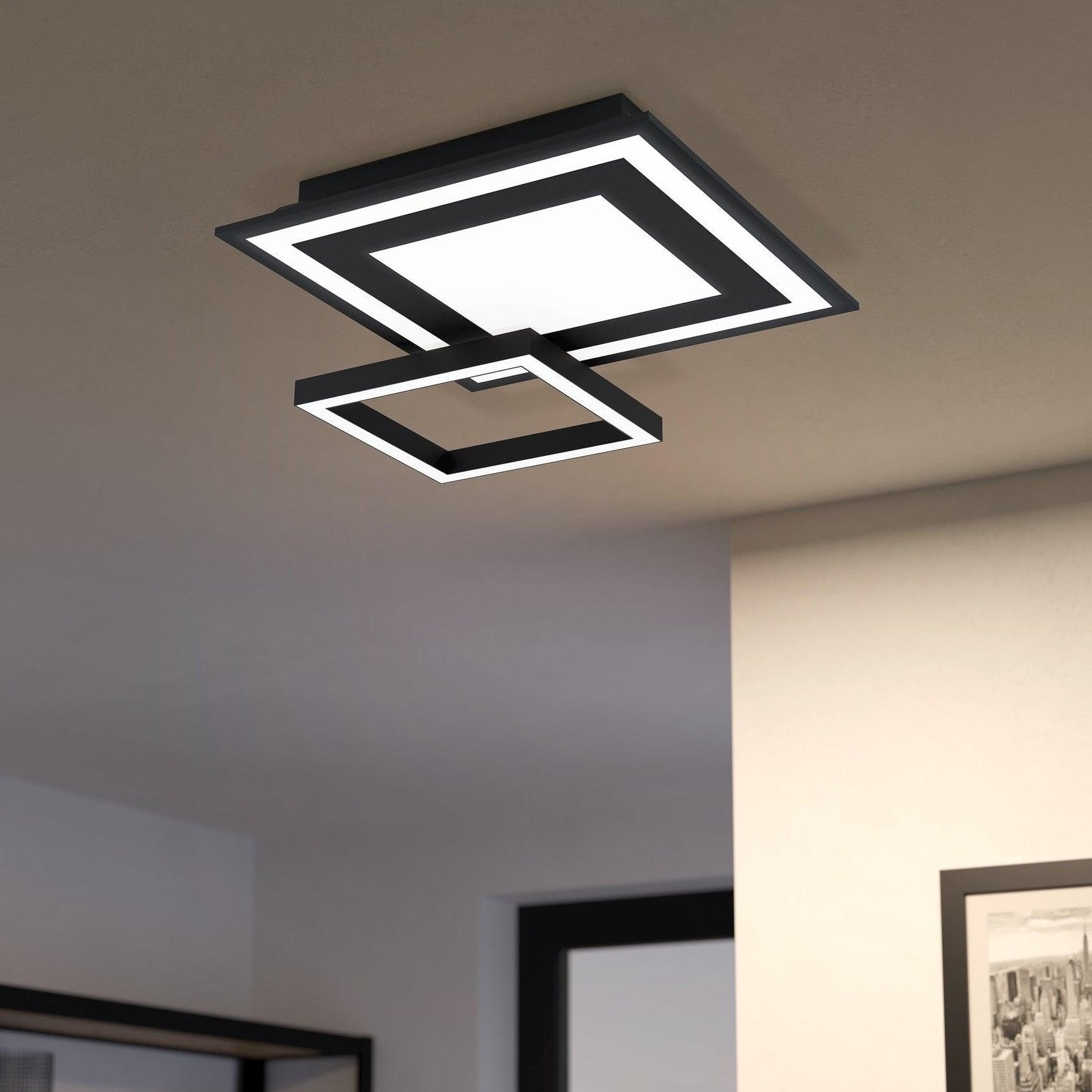 eglo connect savatarila z smart modern led square black ceiling flush living room image