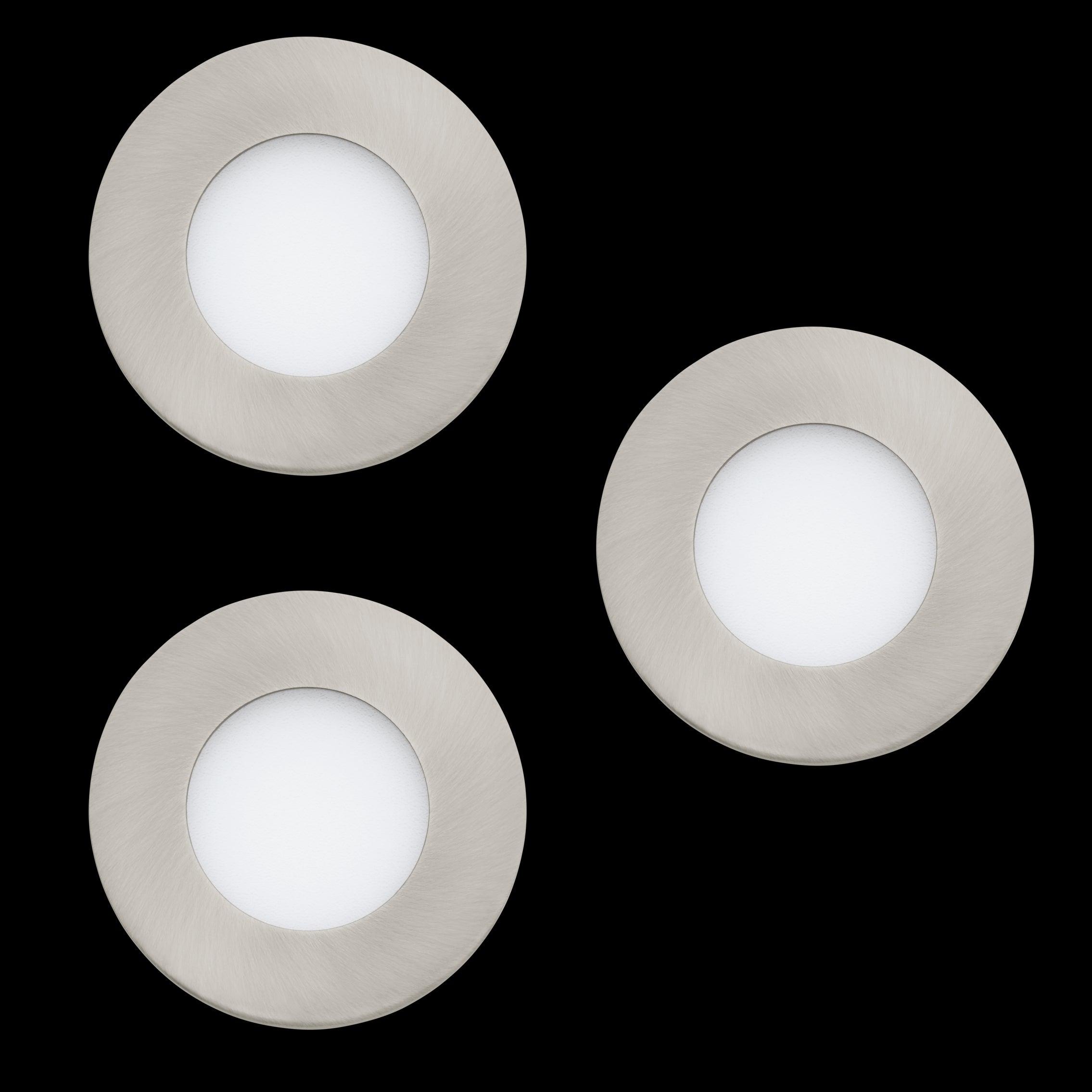 eglo fueva z set of 3 smart led nickel recessed lights living room close up
