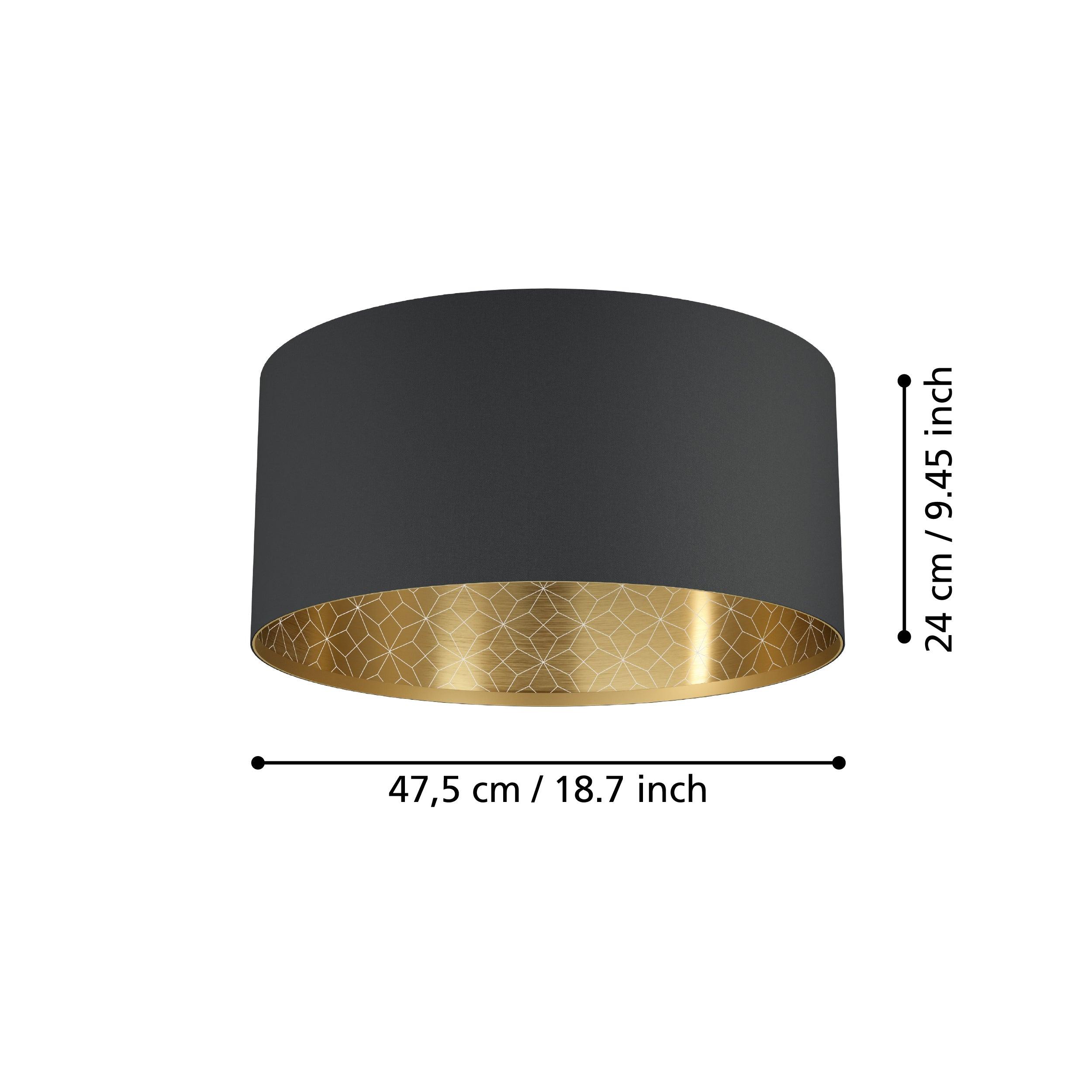 eglo zaragoza black gold fabric flush lampshade living room close up