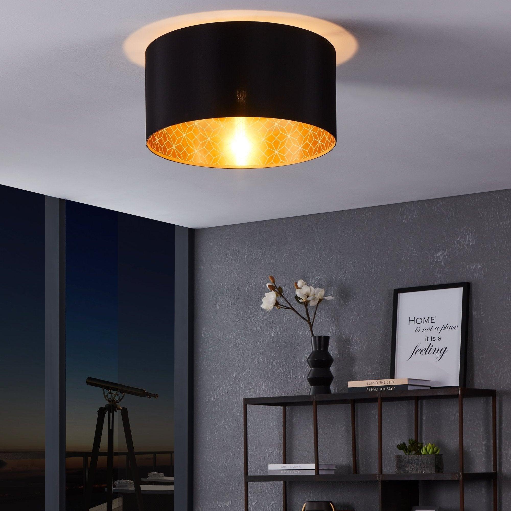 eglo zaragoza black gold fabric flush lampshade
